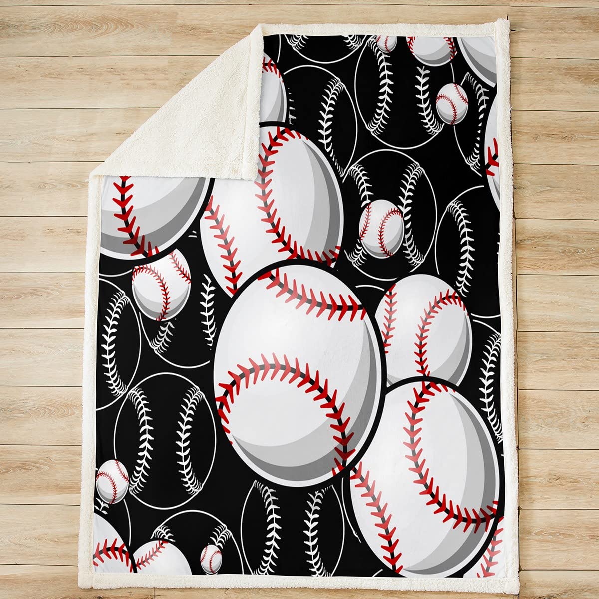 Feelyou Kids Baseball Fleece Throw Blanket - Soft Sherpa & Microfiber Plush Blanket for Boys & Girls (60x80 Inches, Twin) - Perfect for Bed, Sofa, Couch & Ball Game Snuggling