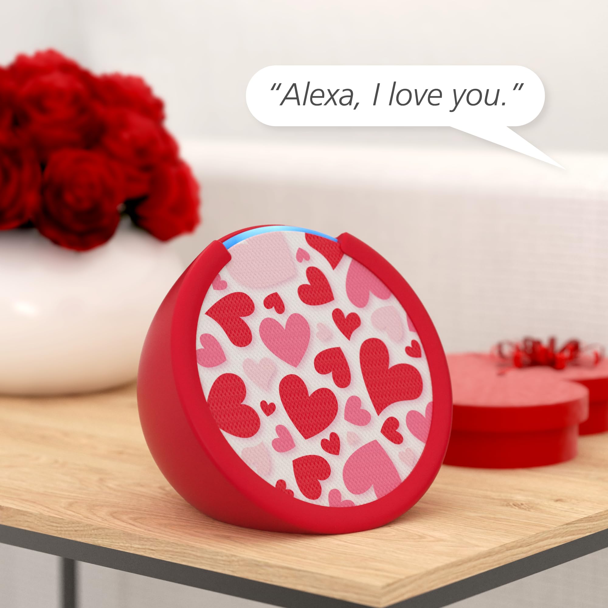 Echo Pop Smart Speaker Bundle with Lavender Bloom Cover & Hearts Design Faceplate - Perfect for Home, Office, and Gift Giving