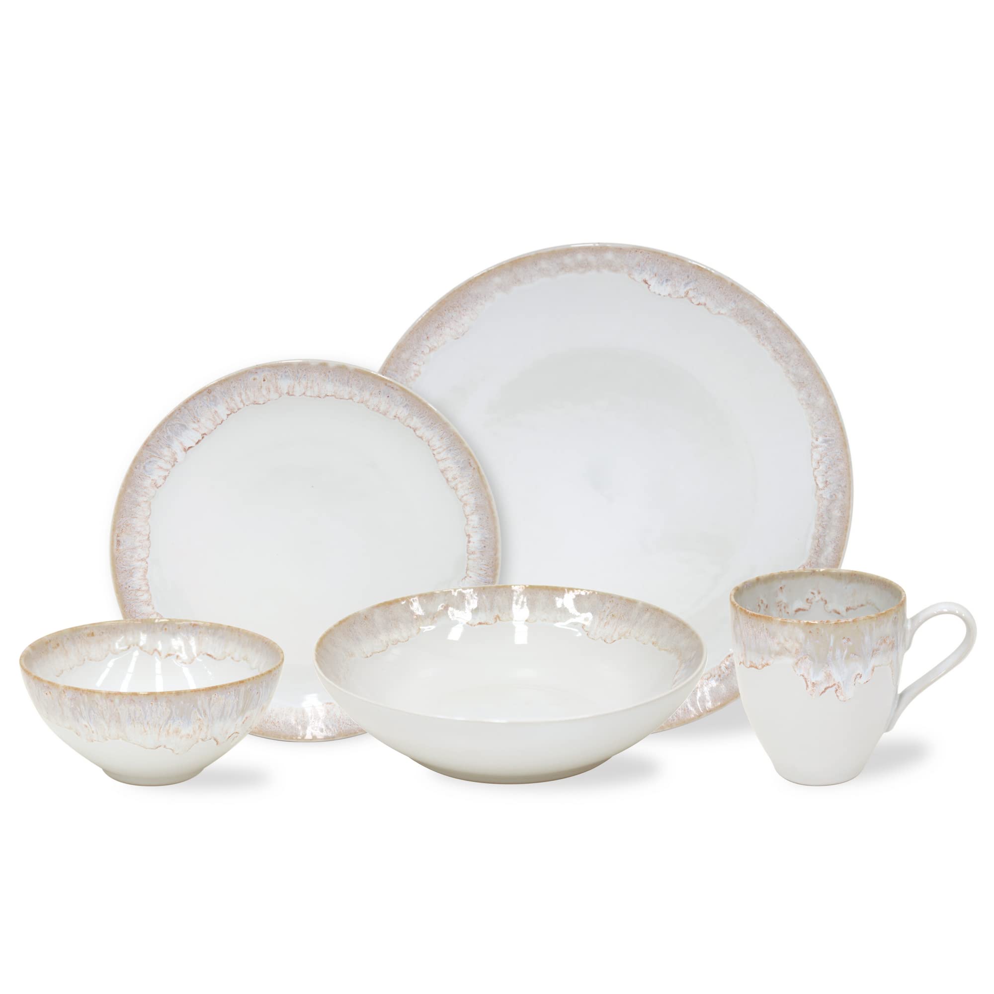 Casafina Taormina 5-Piece Stoneware Dinnerware Set - White Porcelain Plates & Bowls for 1 Person | Elegant Table Setting for Everyday Dining & Entertaining