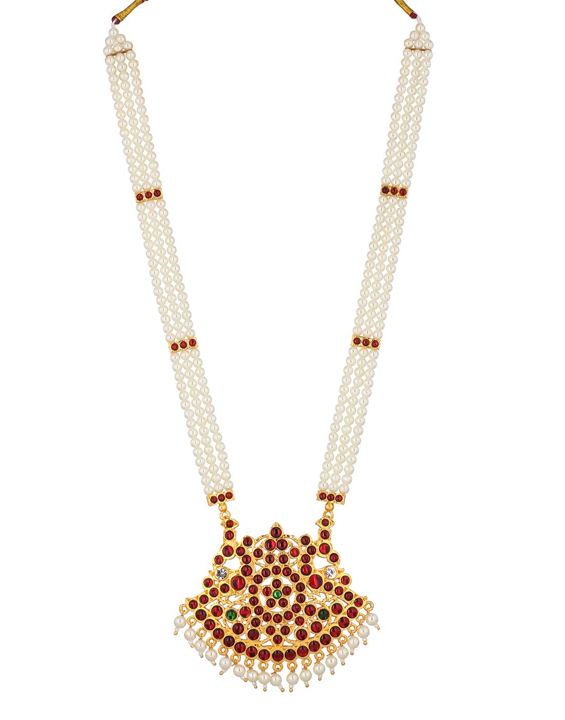 3 Line Long Pearl Haram Necklace Set with Pendant, Short Necklace & Earrings – Elegant Jewelry for Weddings, Parties & Special Occasions