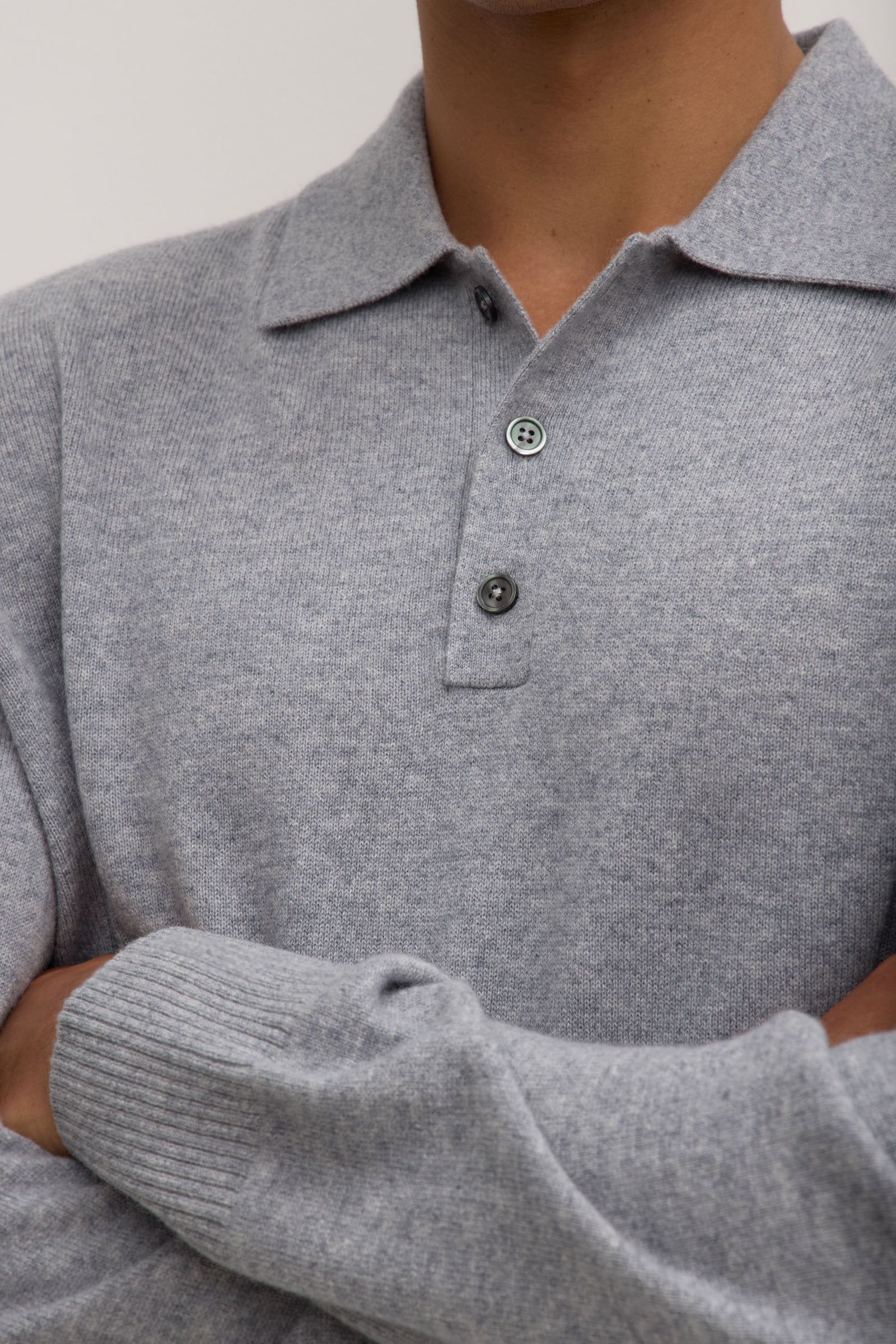 Premium Men's Cashmere Polo Shirt - Soft Grey Marle Knit - Luxury Comfort for Business & Casual Wear