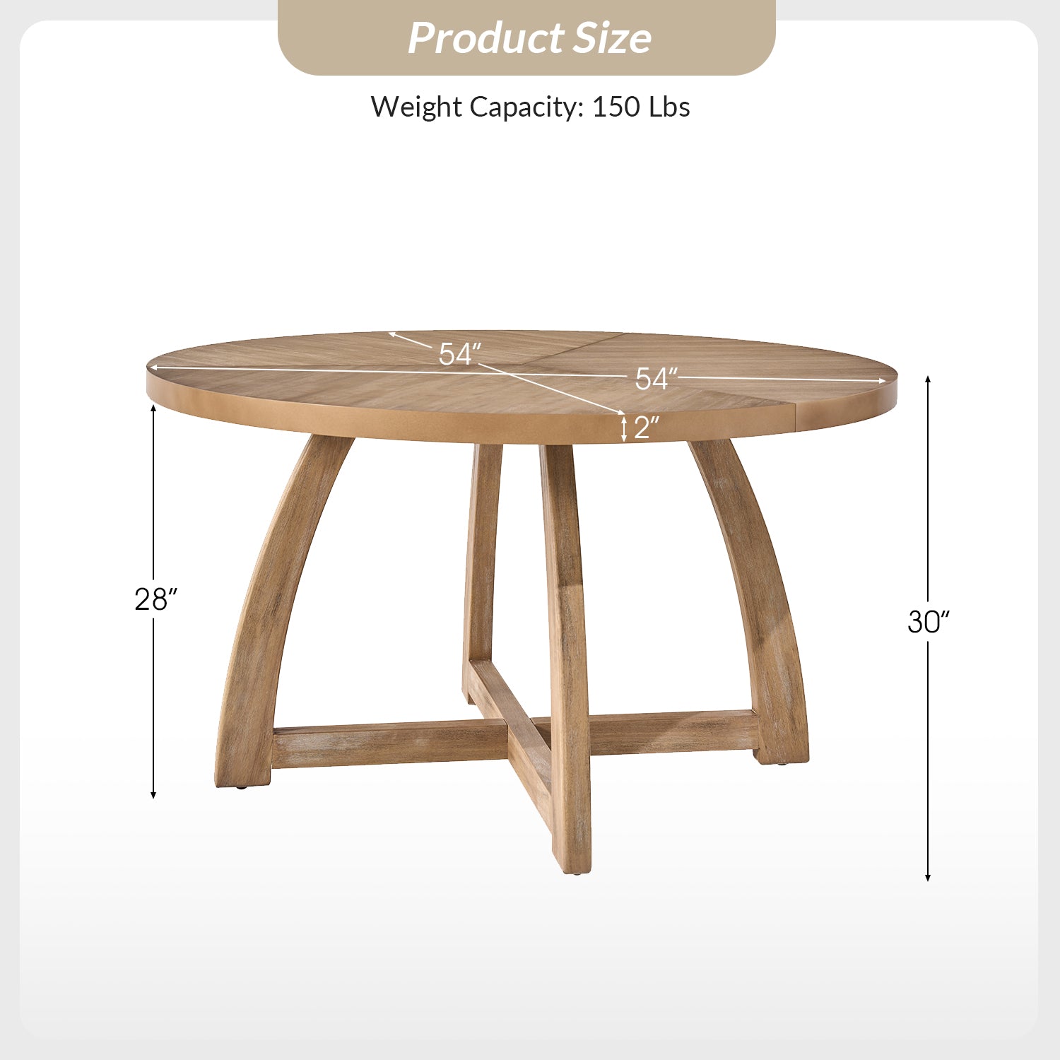 Sherry 54 Inch Solid Wood Round Dining Table - Rustic Farmhouse Style for Kitchen, Dining Room & Outdoor Patio