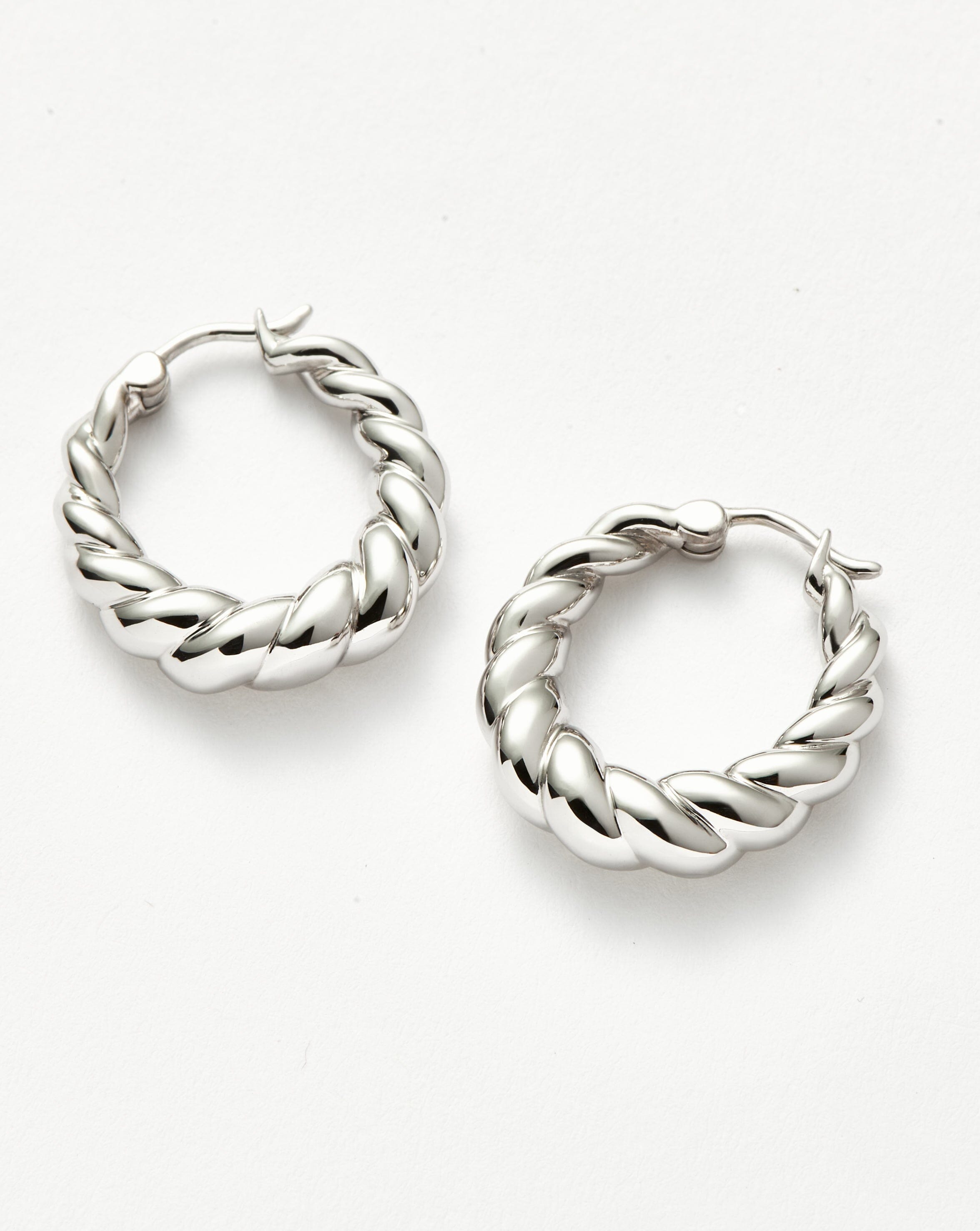 Twisted Tidal Medium Hoop Earrings - Rhodium Plated Brass Jewelry for Women | Elegant Dangle Earrings for Party, Wedding & Everyday Wear
