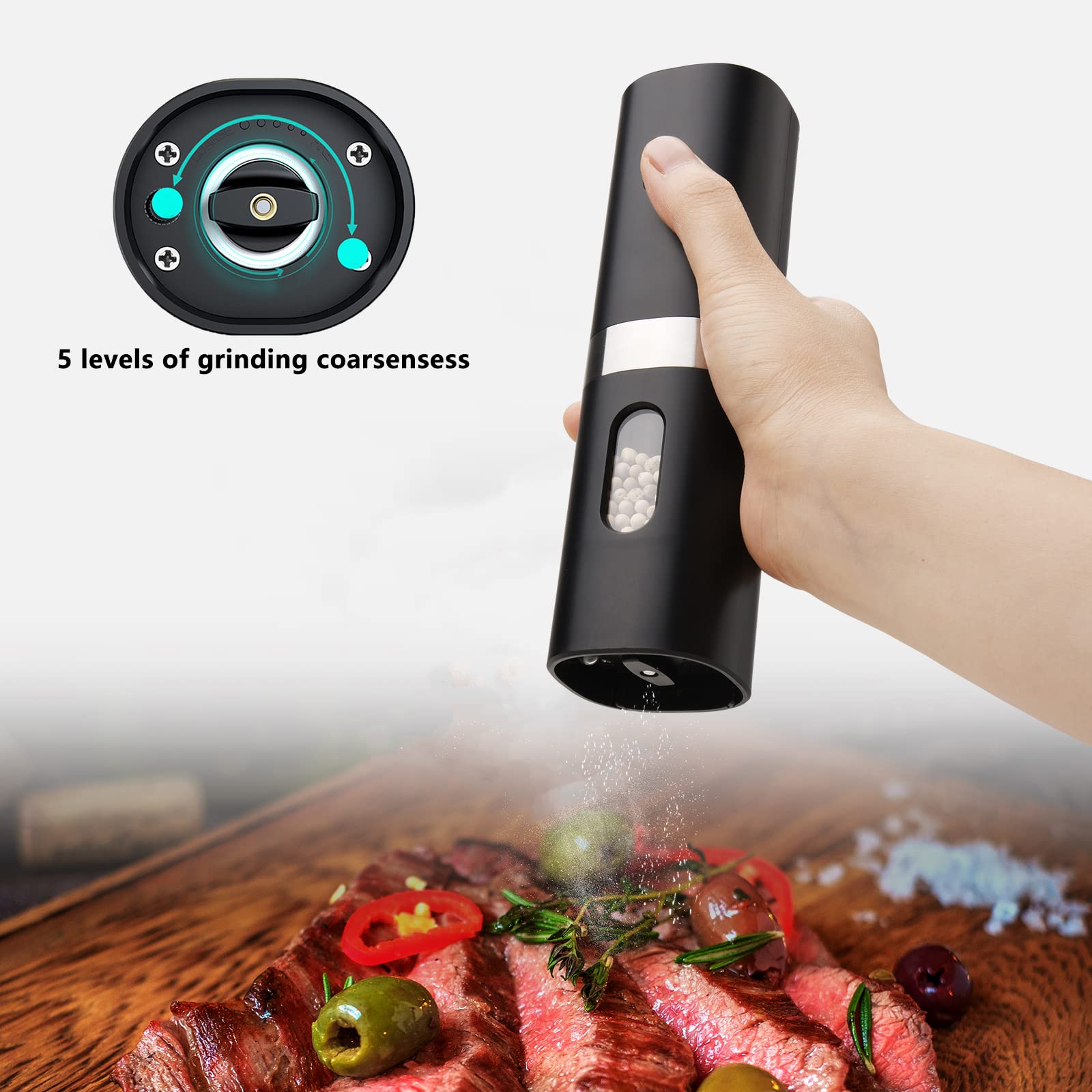 IraXpro Rechargeable Electric Salt and Pepper Grinder Set with LED Light & Adjustable Ceramic Grinders - Perfect for Kitchen, Restaurant, BBQ, Camping & Dinner Parties