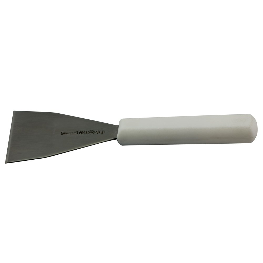 Mundial Griddle Scraper with White Handle - 3 Inch Stainless Steel Grill Cleaner Tool for BBQ, Griddle, and Flat Top Grill Maintenance