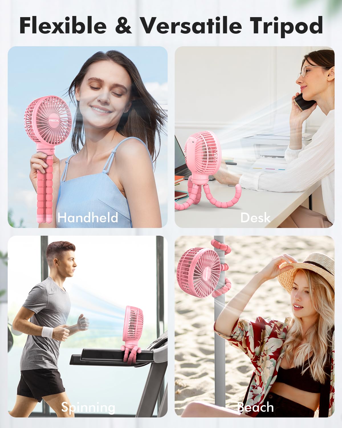 FRIZCOL Rechargeable Stroller Fan for Baby - Portable Clip On Fan with 24H Battery Life - Handheld, Car Seat, Desk & Camping Cooling Fan (Pink) | Perfect for Outdoor Activities, Nursery & Travel Use