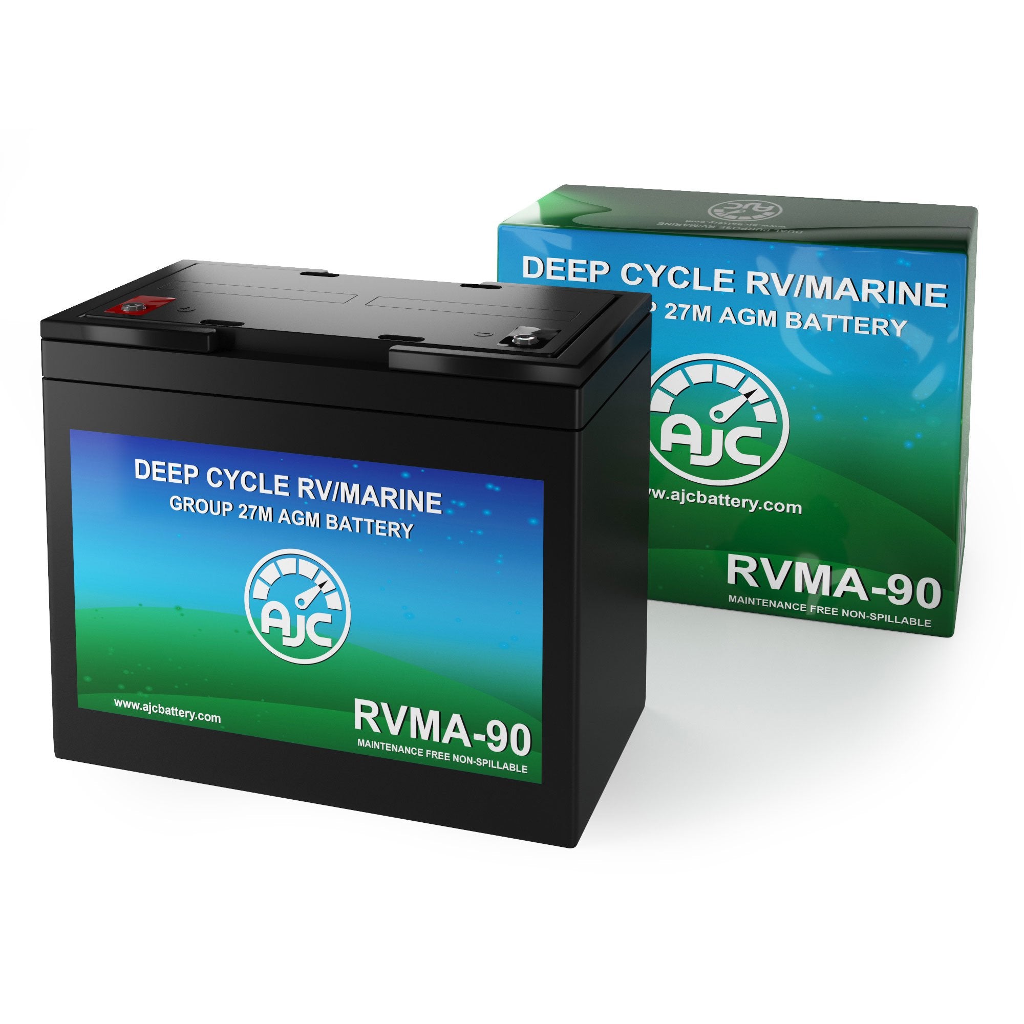 AJC 12V 90Ah Deep Cycle Marine Battery for Boats, RVs & Solar Power - AGM SLA Rechargeable Battery with High Performance & Long Life - Perfect for Trolling Motors, Off-Grid Systems & Backup Power