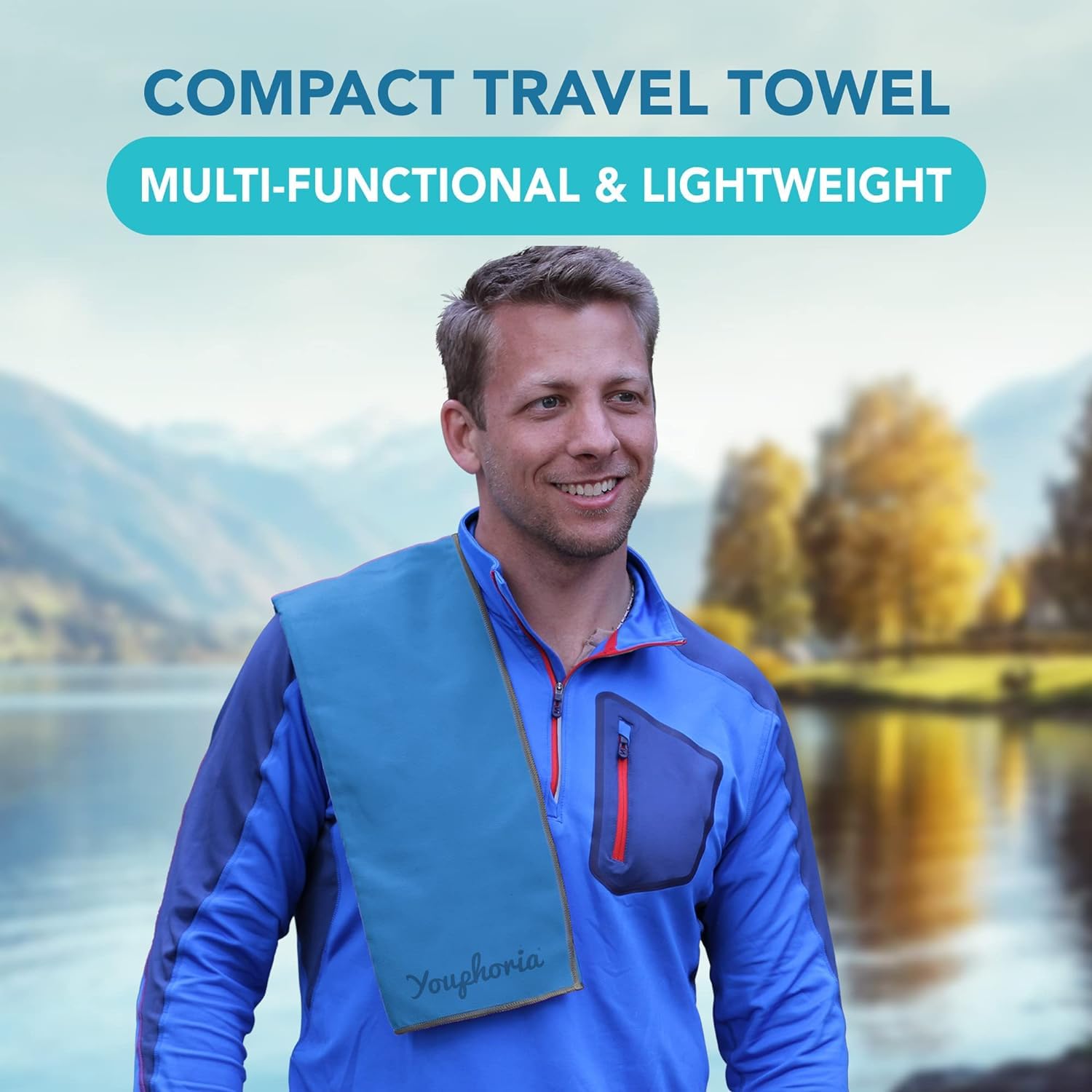 Youphoria Microfiber Travel Towel - Ultra Fast Drying & Lightweight Compact Towel for Camping, Beach, Backpacking, Hiking, Gym & Yoga | Perfect for Outdoor Adventures & Travel Essentials