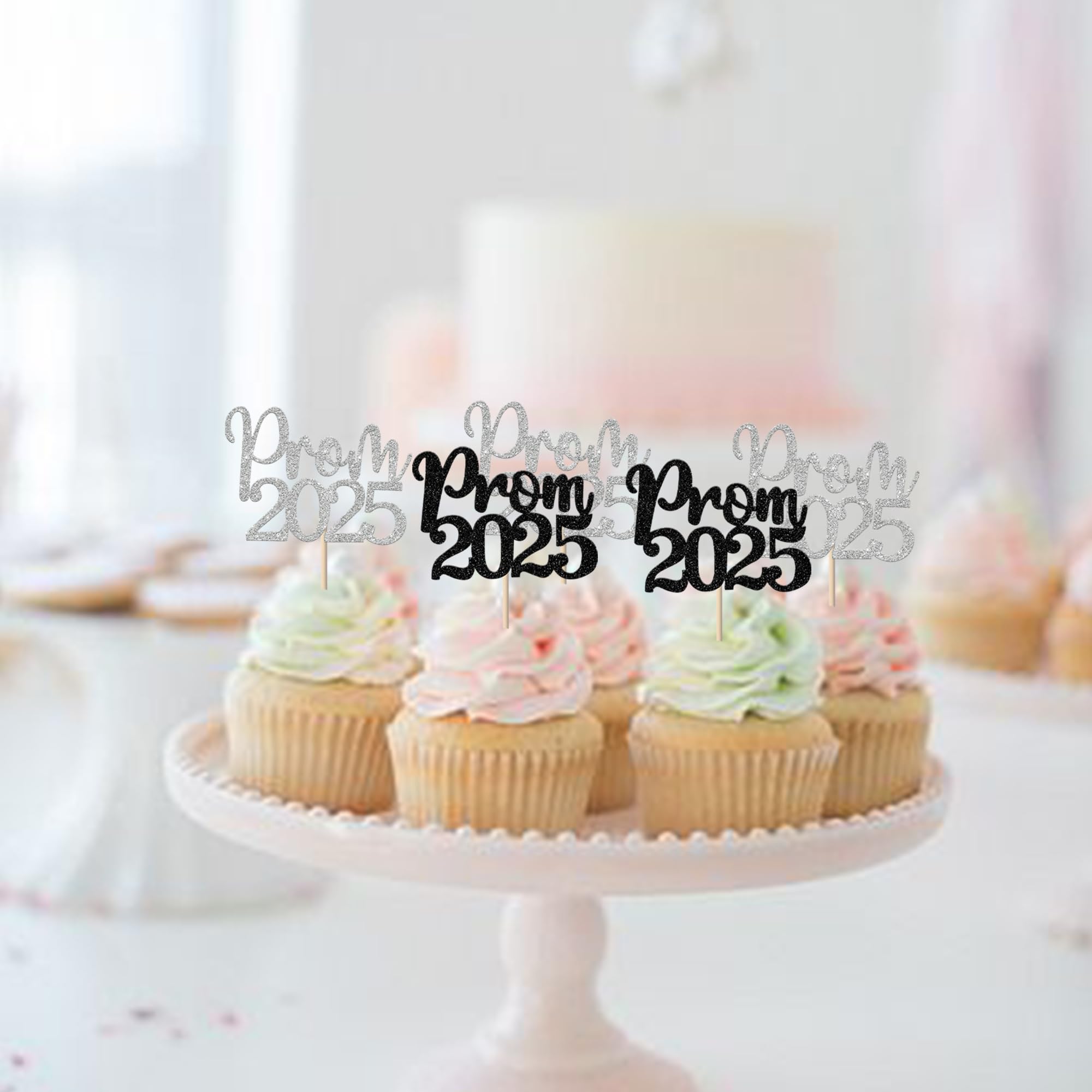 24 Pack 2025 Graduation Cupcake Toppers - Glitter Prom & College Cake Decorations for Class of 2025 Theme Party - Black & Silver Congrats Picks - Perfect for Graduation Celebrations, School Events & Birthday Cakes