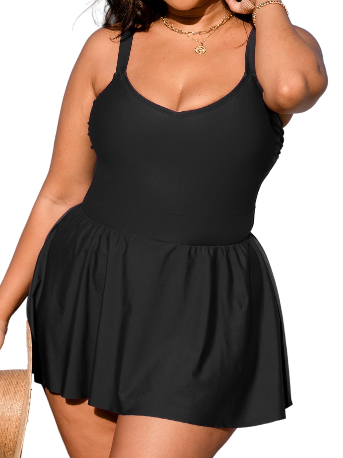 CUPSHE Women's Plus Size One Piece Swimsuit - Scoop Neck Ruffled Bathing Suit with Adjustable Straps | Swim Dress for Beach, Pool & Vacation | Flattering Swimwear for Curvy Women