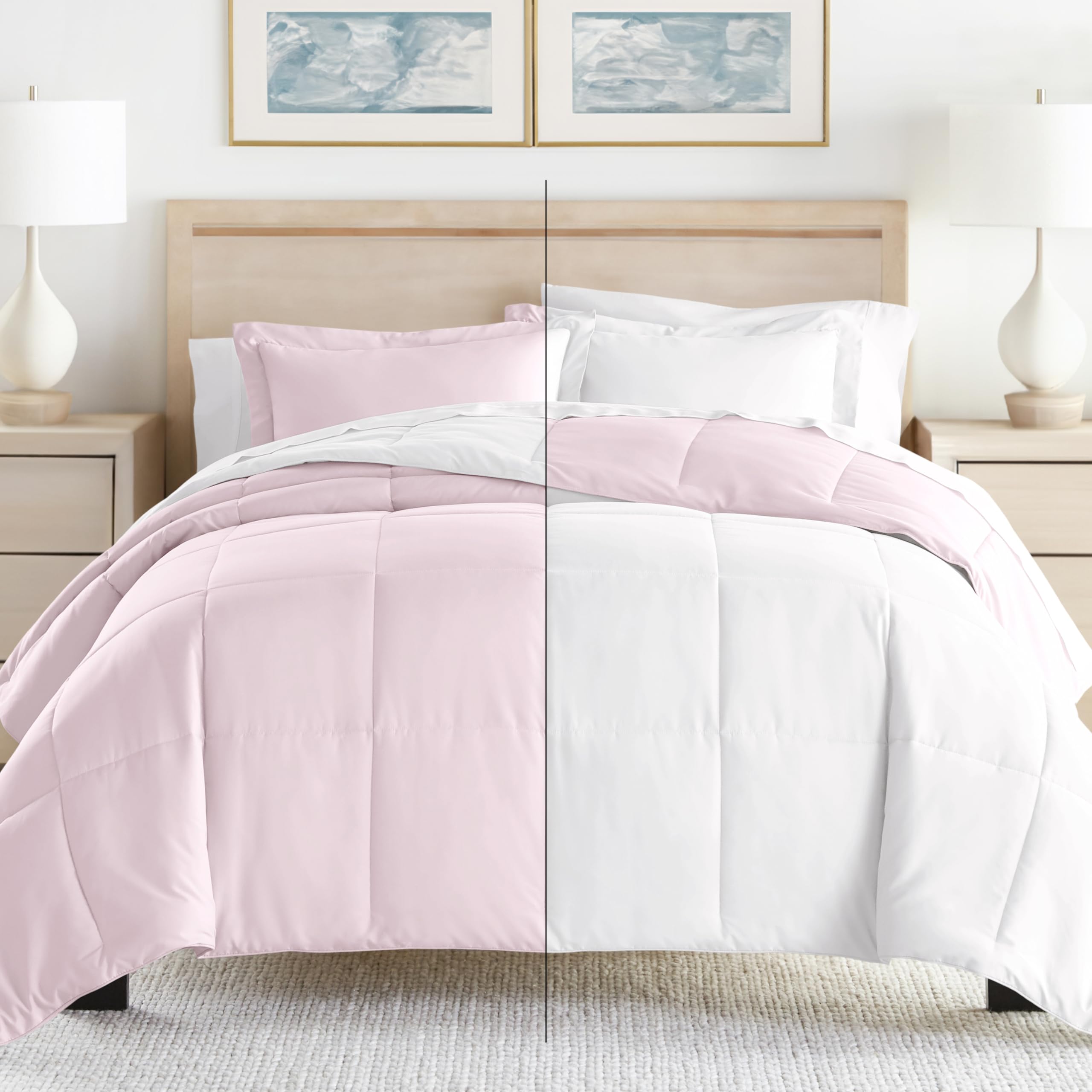Luxury Reversible King Size Comforter Set (3 Piece) - Soft & Lightweight Down Alternative Bedding with 2 Pillow Shams - Premium Linen Bedding for Master Bedroom, Guest Room & Hotel Use