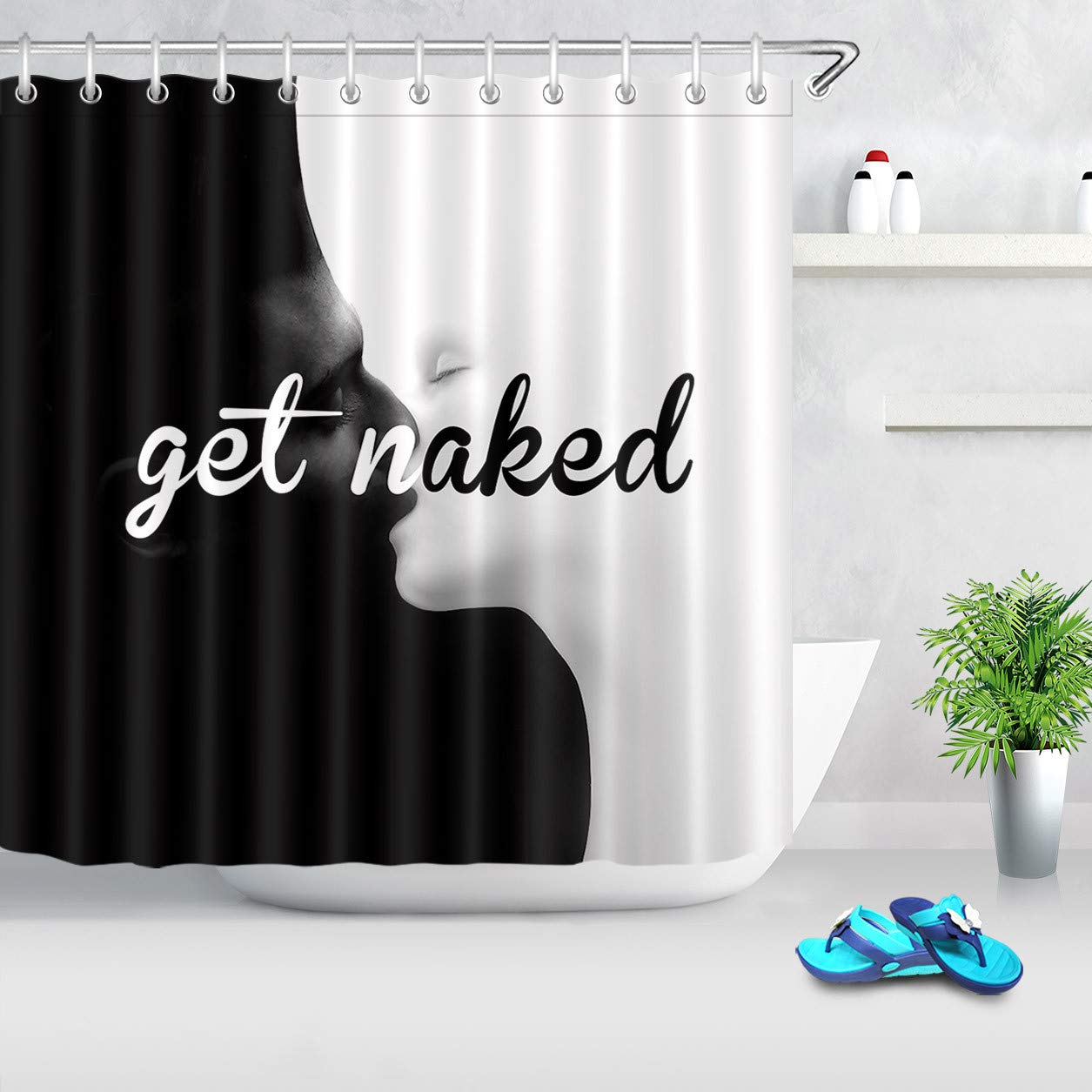 Naked Black and White Shower Curtain - 72x78 Inch Extra Long Waterproof Polyester Fabric Bathroom Decor with Hooks for Men & Women | Artistic Modern Design for Spa, Guest Bathroom, or Master Suite