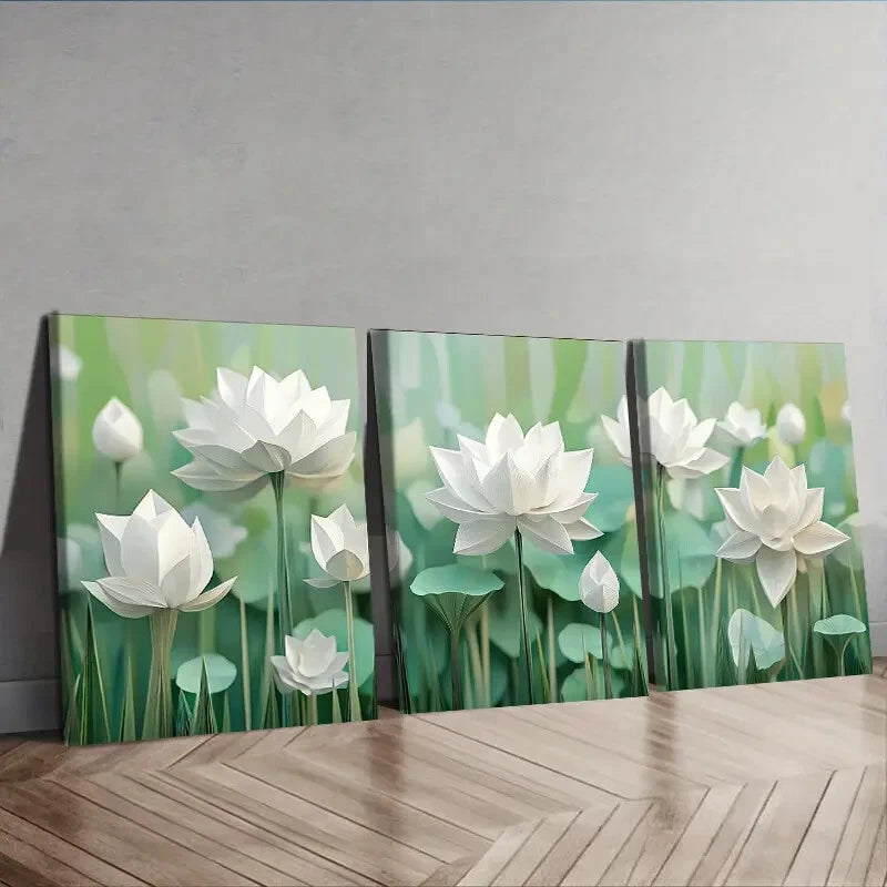 3-Piece White Lotus Flower Wall Art Set - Framed Canvas 40x60cm - High Quality Print - 100% Australian Made - Ready to Hang - Perfect for Living Room, Bedroom & Office Decor