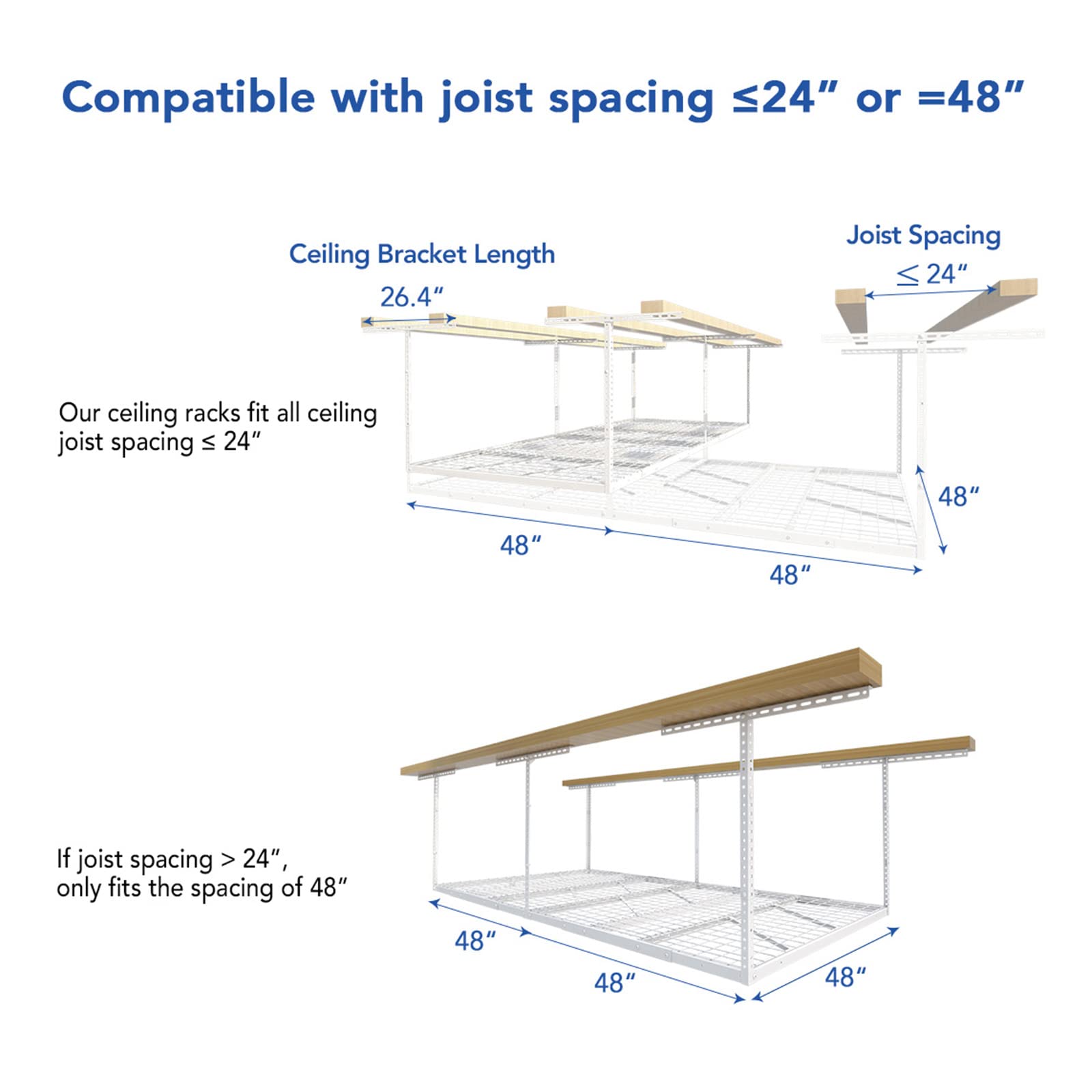 FLEXIMOUNTS Pro 4x8 Overhead Garage Storage Rack - Heavy Duty Adjustable Metal Ceiling Storage System, 800lbs Capacity, White - Perfect for Garage Organization, Seasonal Decor & Sports Equipment Storage