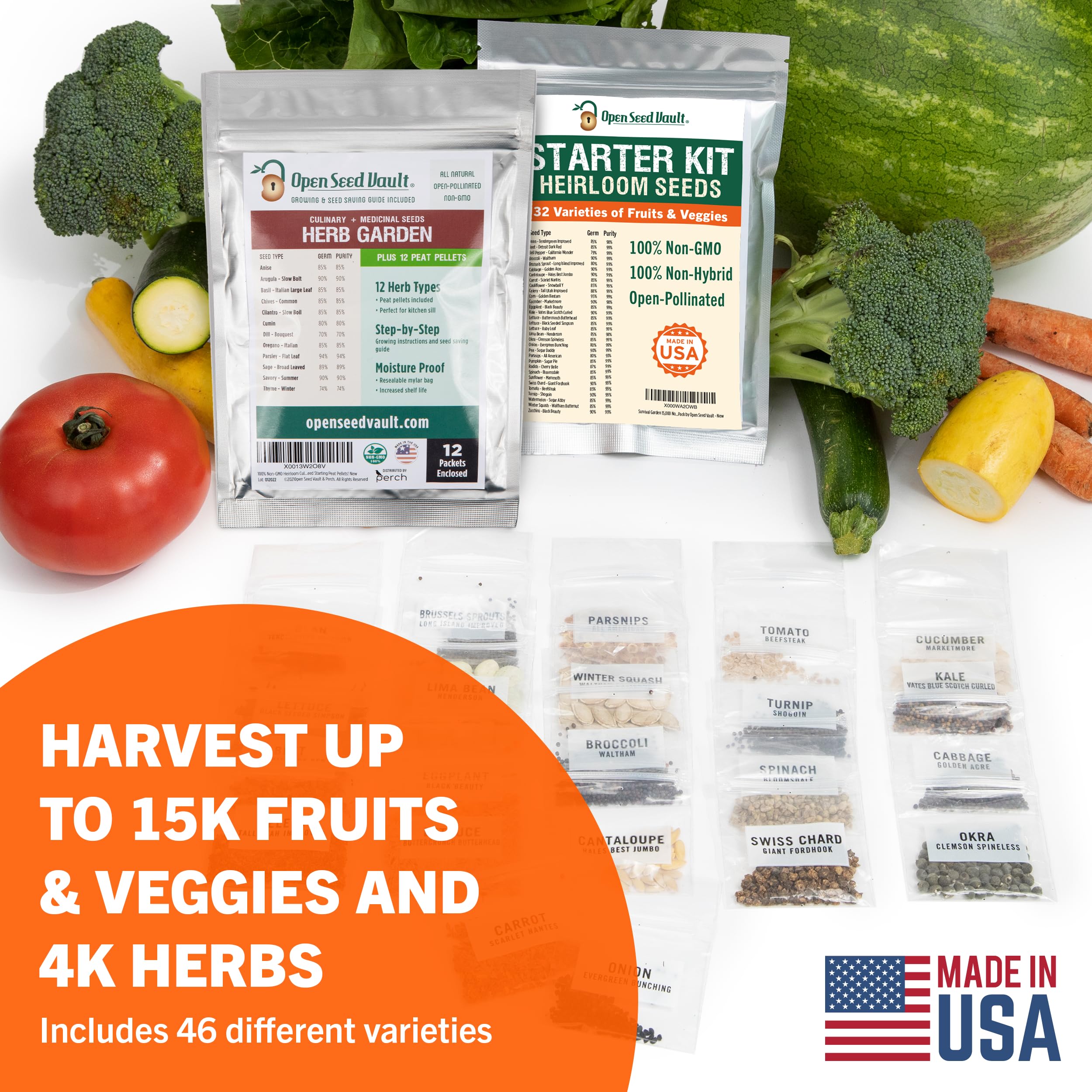 44 Variety Open Seed Vault Herb Garden Kit - Premium Non-GMO Survival Seeds for High Yield Produce | Gardening Starter Kit, Emergency Food Supply, Perfect Gift for Gardeners & Preppers | Indoor/Outdoor Planting, Home Gardening, Sustainable Living