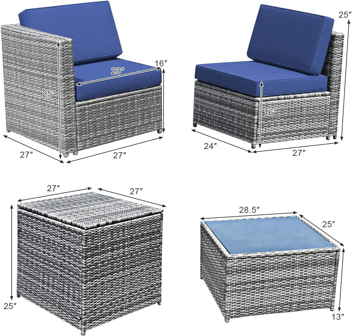 8-Piece Outdoor Patio Furniture Set - PE Rattan Conversation Sofa with Coffee Table, Cushions & Storage Box - Durable Wicker Sectional Set for Garden, Backyard, Poolside & Outdoor Entertaining