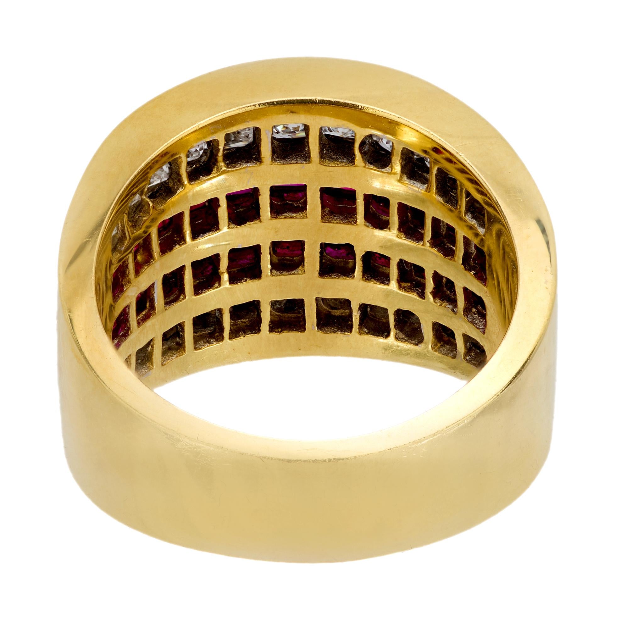 18K Gold Ruby and Diamond Cigar Band Ring - Vintage Estate Jewelry for Men & Women - Perfect for Weddings, Parties & Special Occasions
