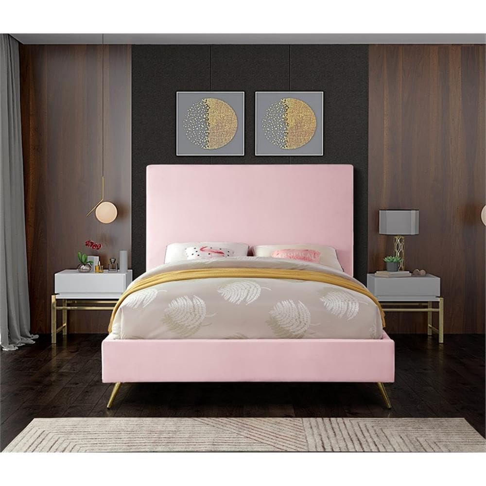 Meridian Furniture Jasmine Collection Modern Velvet Upholstered King Bed with Gold & Chrome Legs - 81