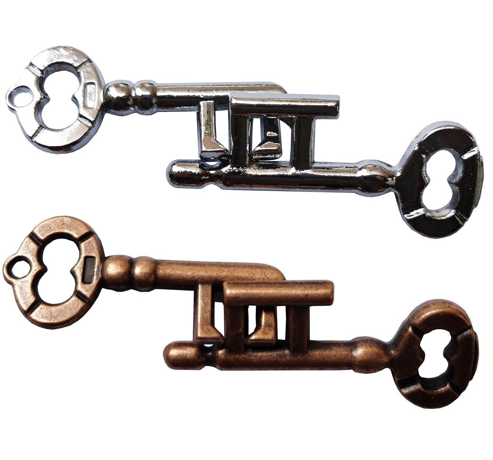 3D Metal Brain Teaser Puzzle - Interlocking IQ Lock Challenge for Adults (Gold/Silver Key) | Educational Toy for Stress Relief & Cognitive Training | Perfect for Office, Home & Party Games