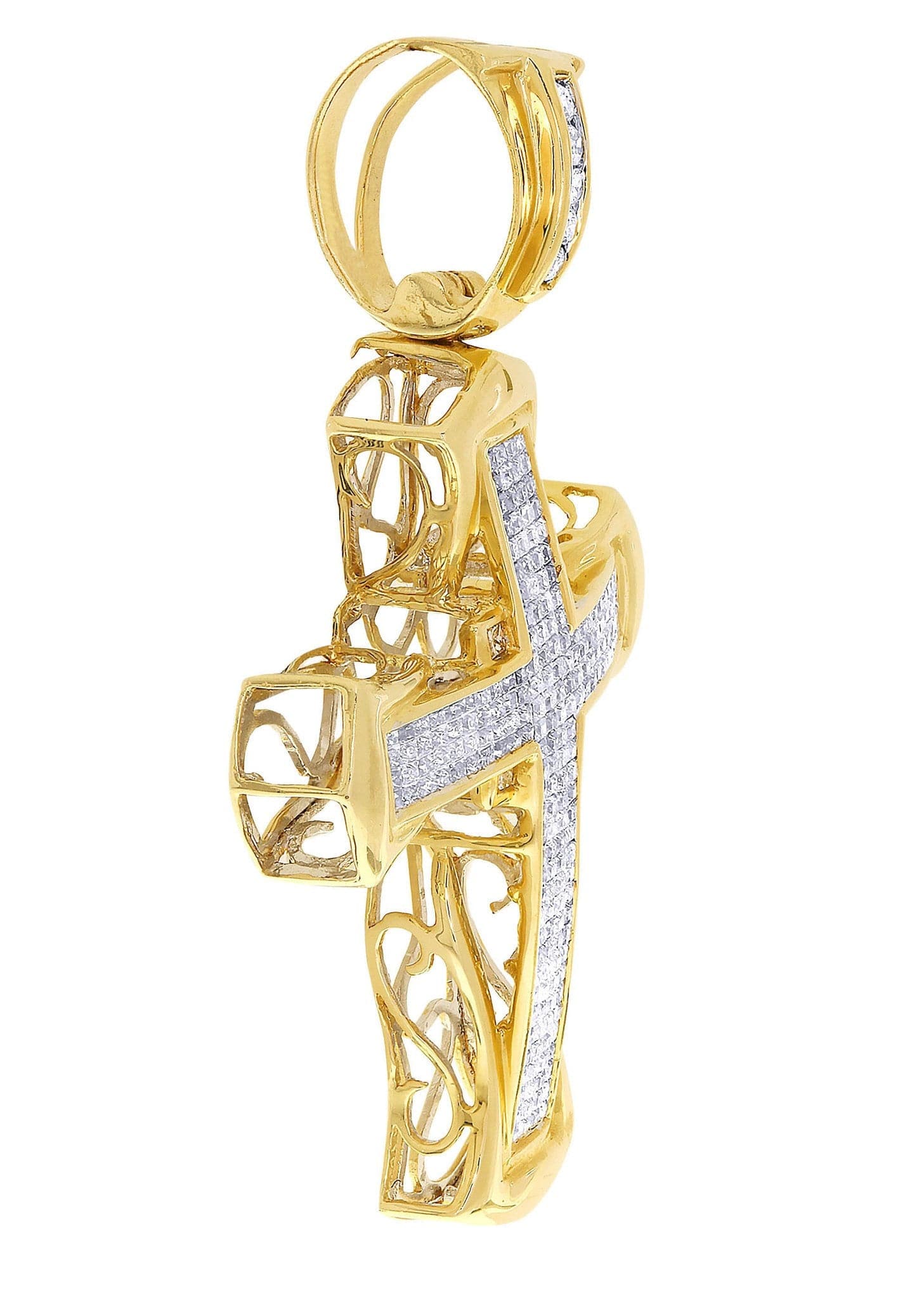 14K White Gold Diamond Cross Pendant - 4.48 Carats, 13.17 Grams - Elegant Religious Jewelry for Women, Perfect for Baptism, First Communion & Special Occasions