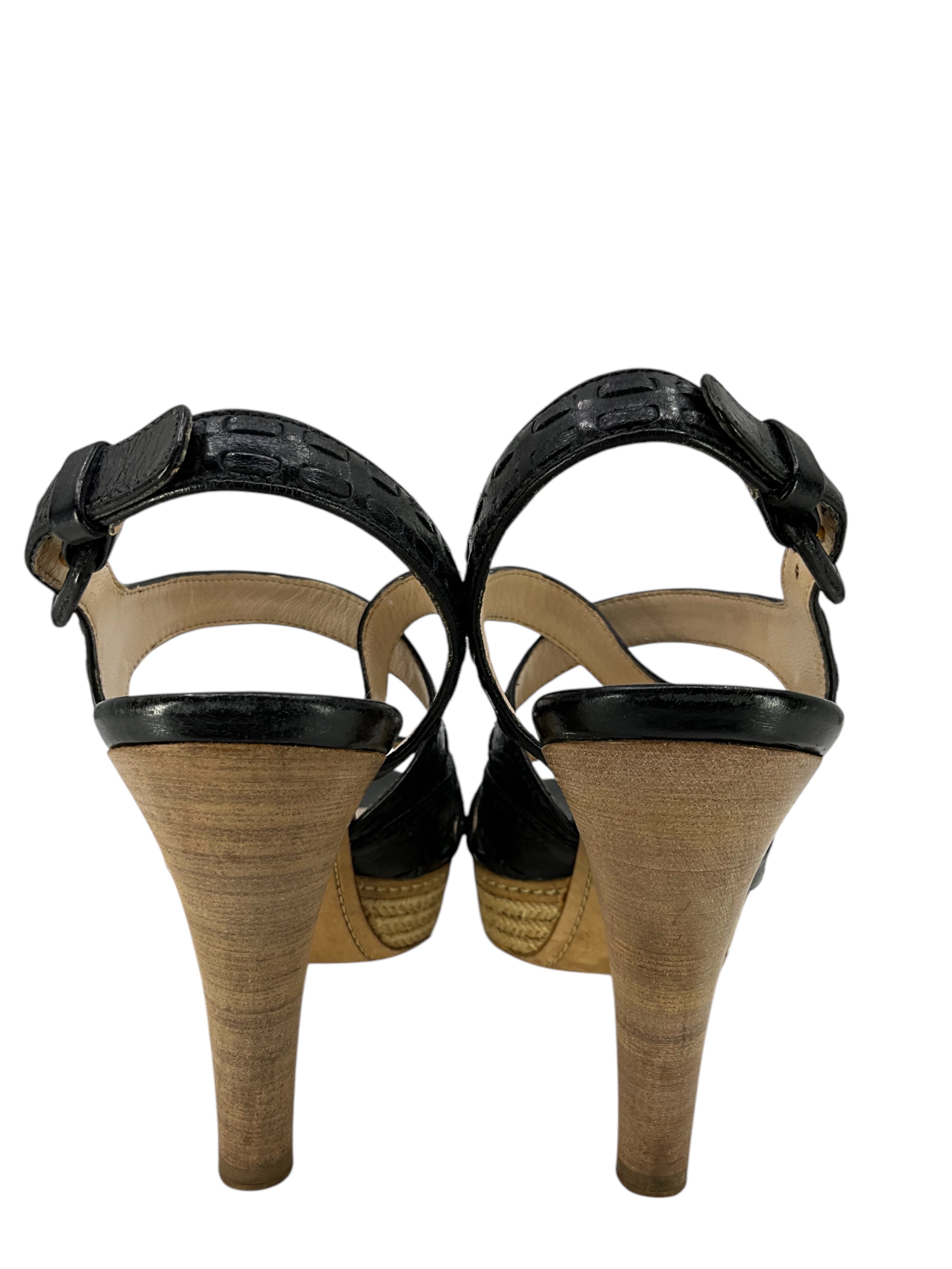 Prada Strappy Leather Espadrille Platform Sandals Women's Size 7.5 - Comfortable High Wedge Heel Summer Shoes for Beach, Vacation & Casual Outfits