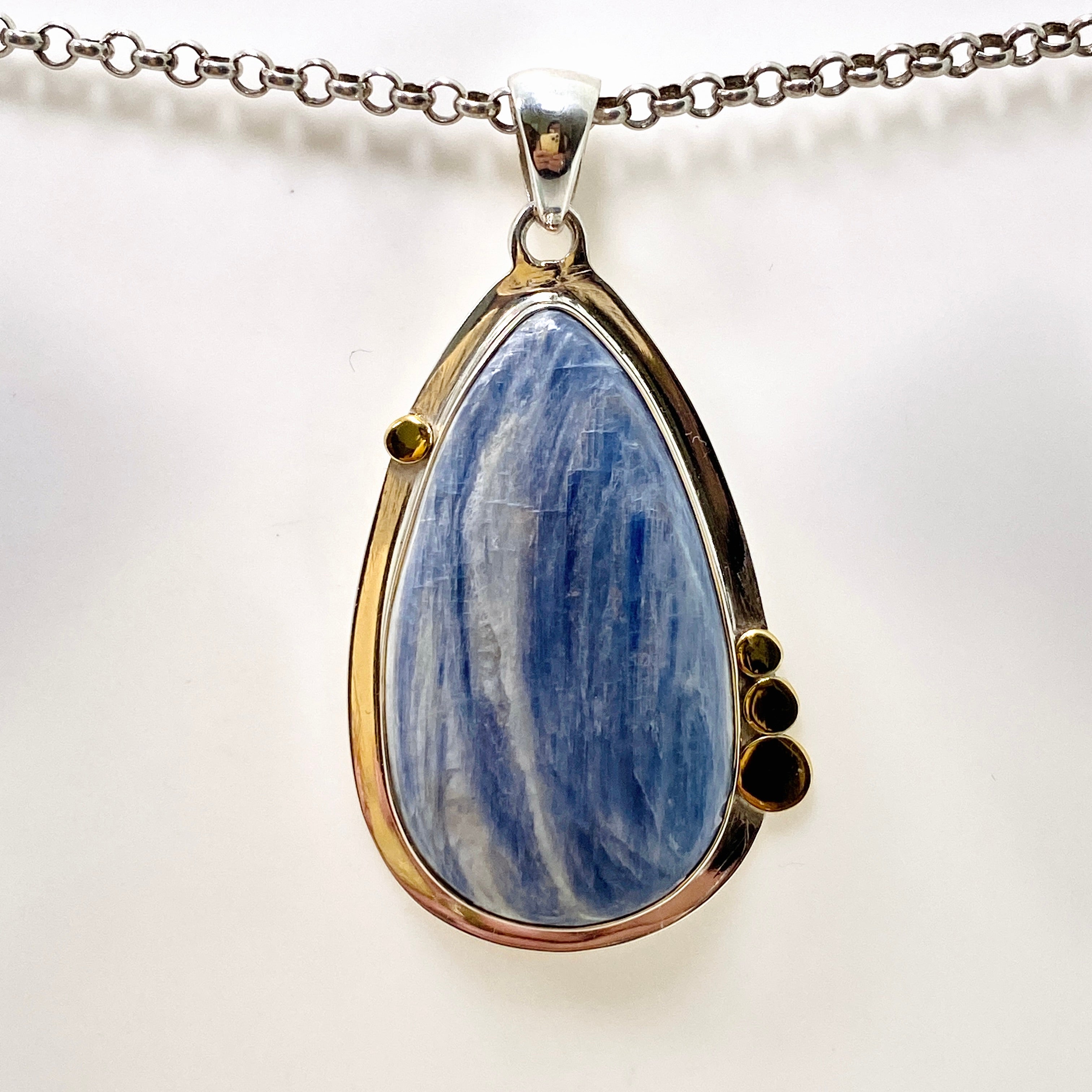 Blue Kyanite Teardrop Pendant Necklace with Brass Accents - KPGJ4624 | Healing Crystal Jewelry for Meditation, Energy Balancing & Spiritual Gifts
