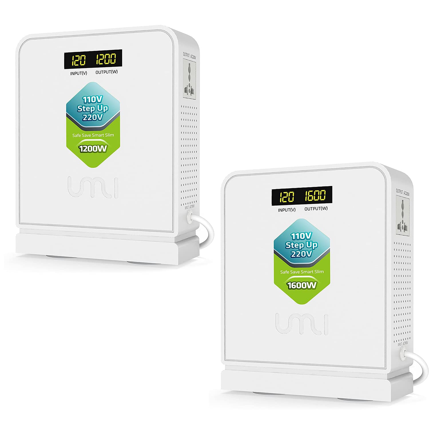 UMI 1200W 1600W Voltage Converter Step Up Transformer 110V to 220V for EU Appliances in USA - Power Adapter for Hair Dryer, Coffee Machine, Electric Kettle & More Home Electronics