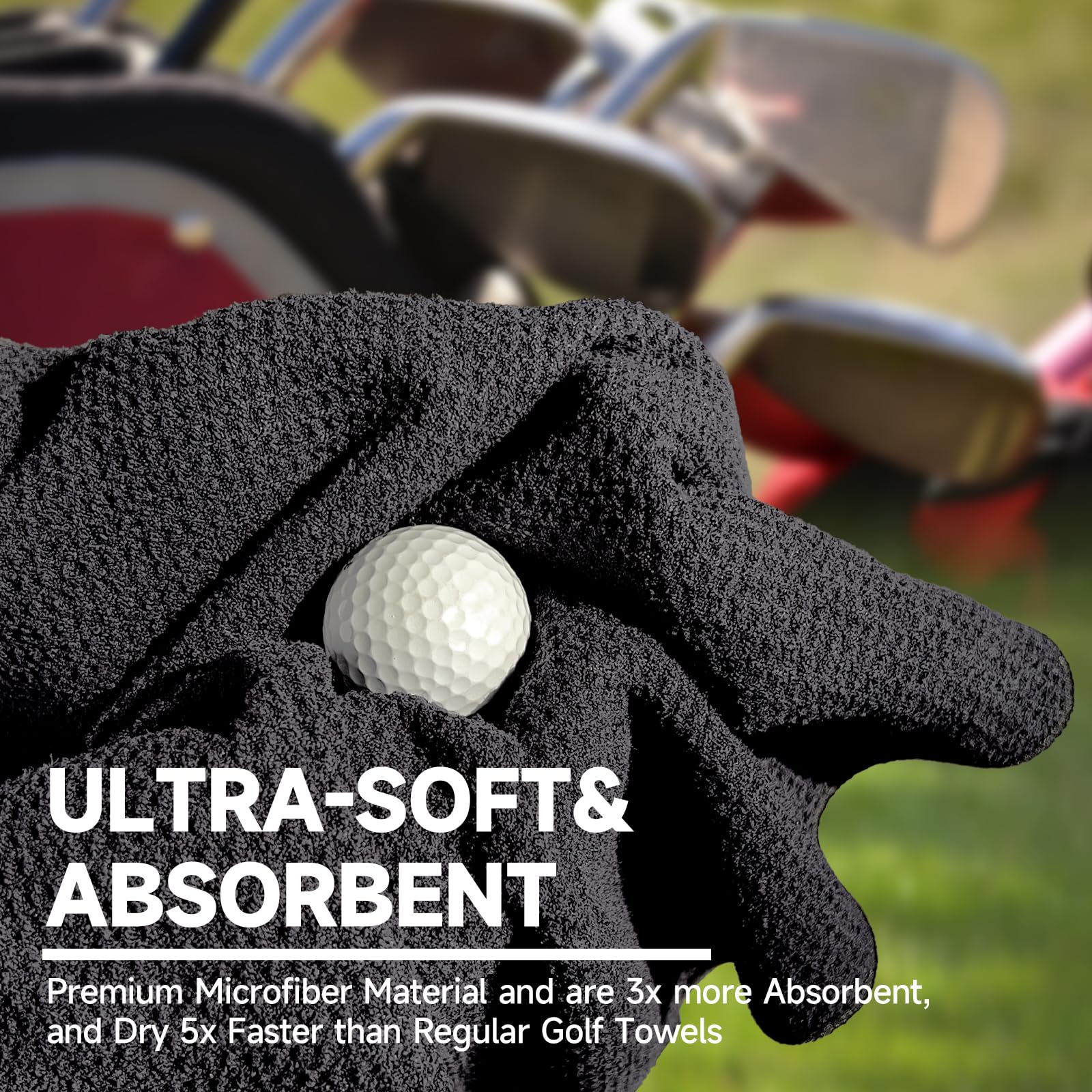 Premium Microfiber Waffle Golf Towels with Club Cleaning Brush Set (2 Black Towels + Black Brush) - Super Absorbent, Quick-Dry for Golf Course, Gym & Sports Use