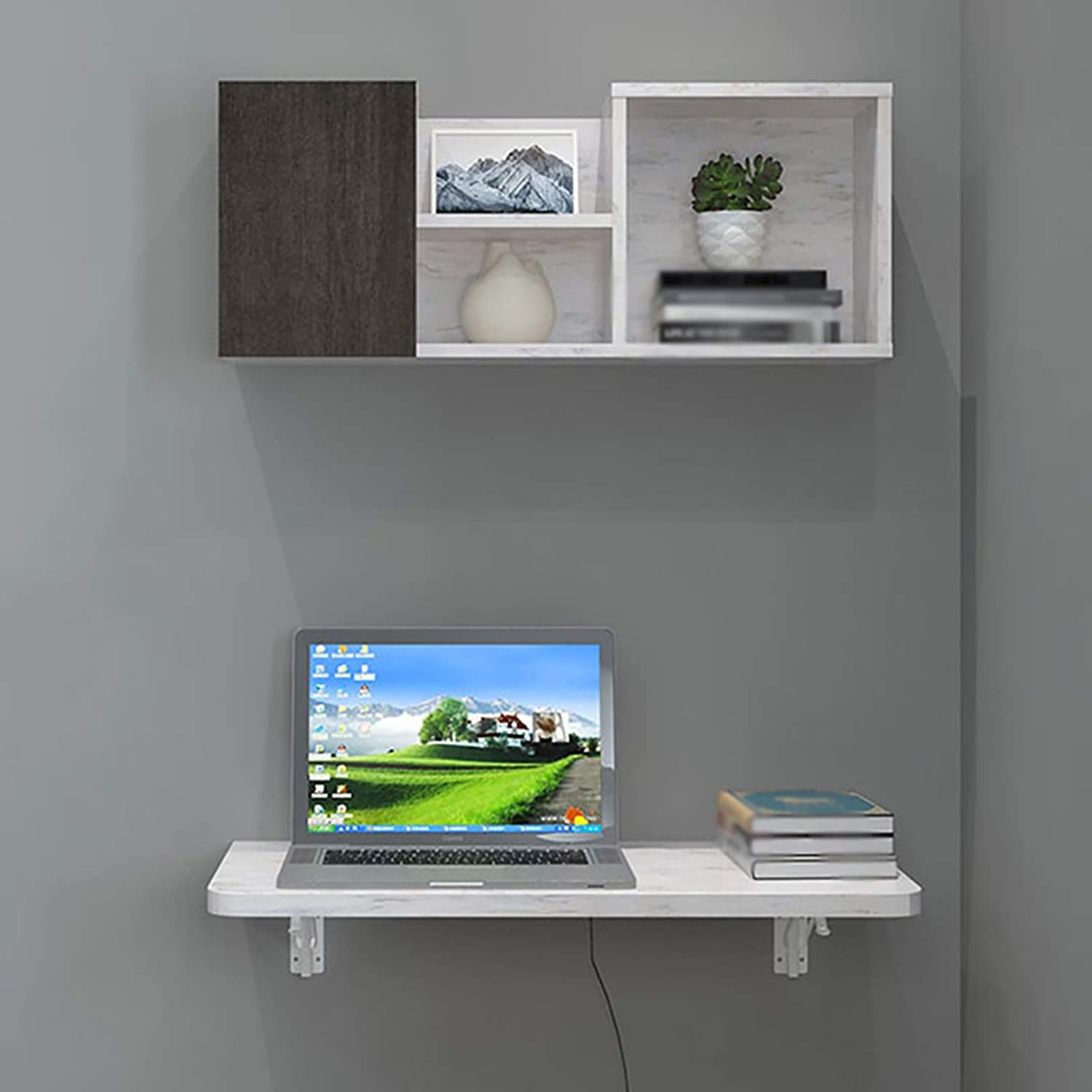 Space Saving Folding Wall Desk - Walnut Floating Drop Down Desk (31.5
