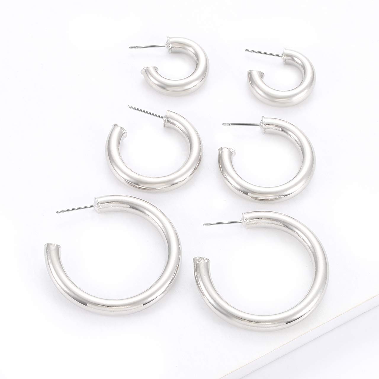 3 Pairs Chunky Open Hoop Earrings for Women - Lightweight Thick Circle Tube Earrings, Trendy Statement Jewelry Set for Girls | Perfect for Parties, Dating & Everyday Wear