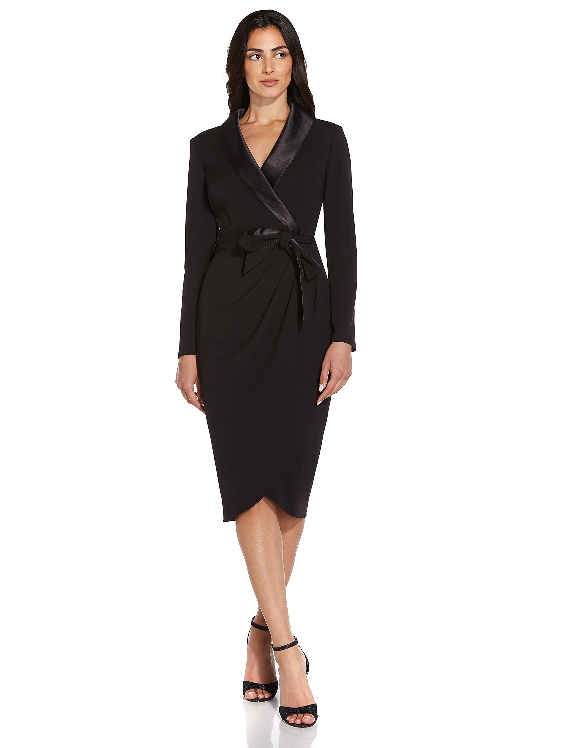 Adrianna Papell Women's Knit Crepe Tuxedo Wrap Dress - Elegant Formal Wear for Weddings, Parties & Office Events
