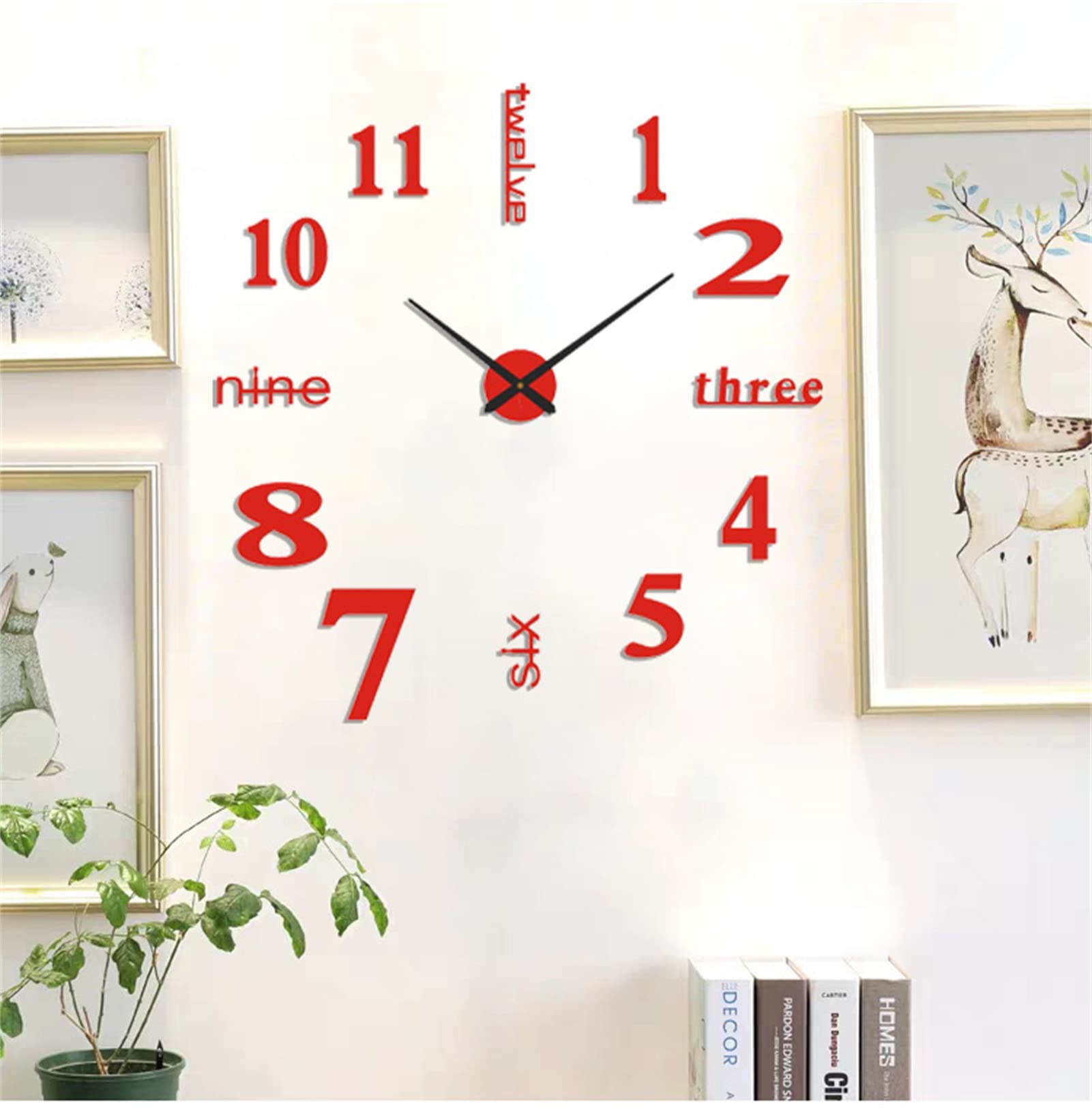 3D Mirror Surface Frameless DIY Silent Wall Clock - Red, Self-Adhesive Sticker for Living Room, Bedroom, Home & Office Decor | Perfect for Modern Spaces, Minimalist Interiors & Wall Art Enhancement