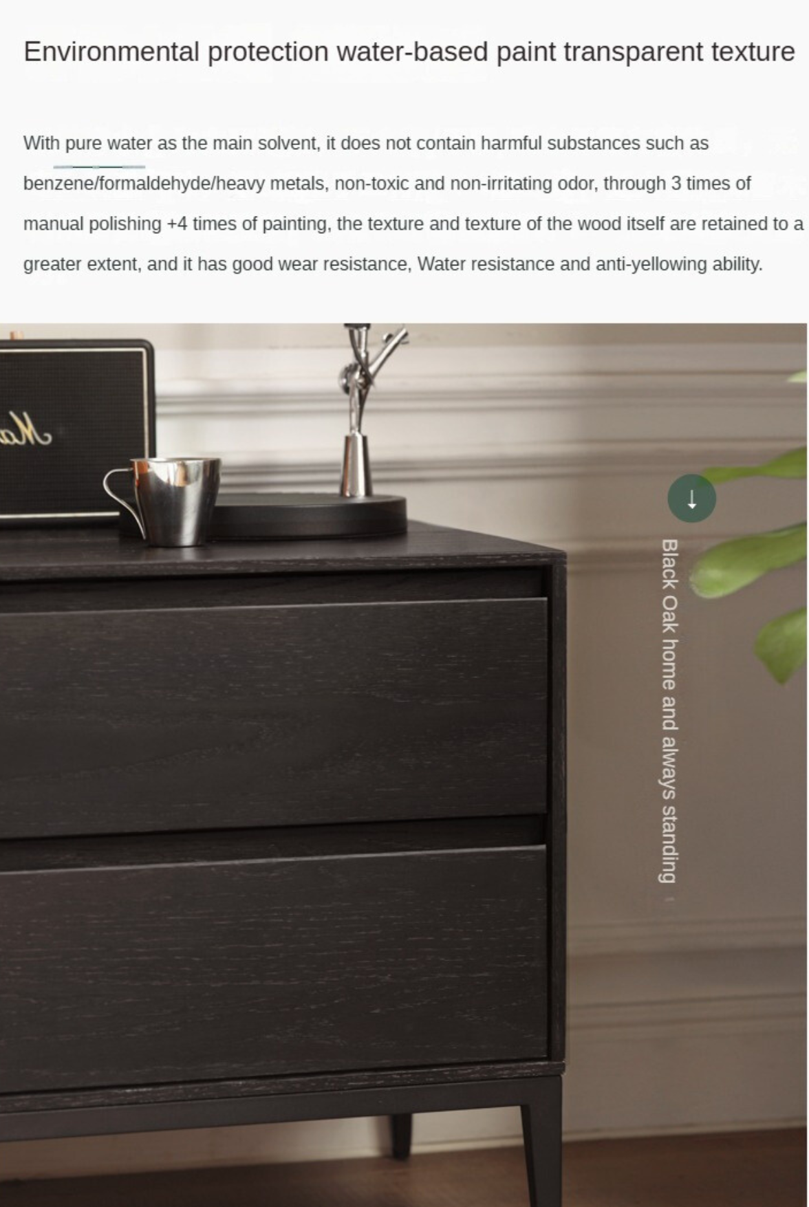 Solid Oak Wood Nightstand in Smoke Finish - Modern Bedside Table for Bedroom, Living Room, or Office