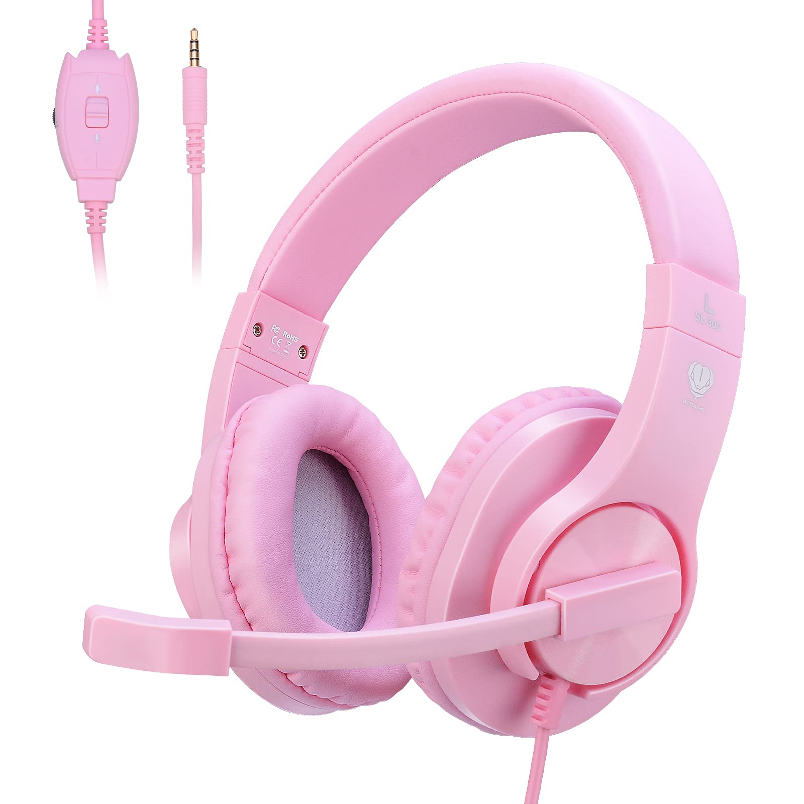 Kriogor Pink Gaming Headset for Girls with Microphone - 3.5mm Wired PC Headphones Compatible with PS4, Xbox One, Laptop & Computer - Perfect for Online Gaming, Streaming & Video Calls