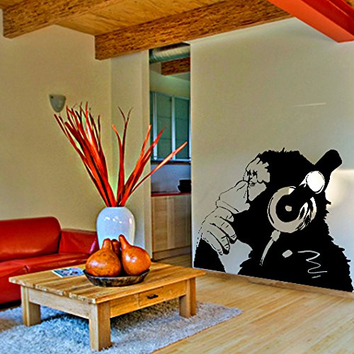 79'' x 55'' Banksy Monkey with Headphones Vinyl Wall Decal - Street Art Graffiti Sticker for Home & Office Decor | Music Lover Gift, Urban Style Wall Art