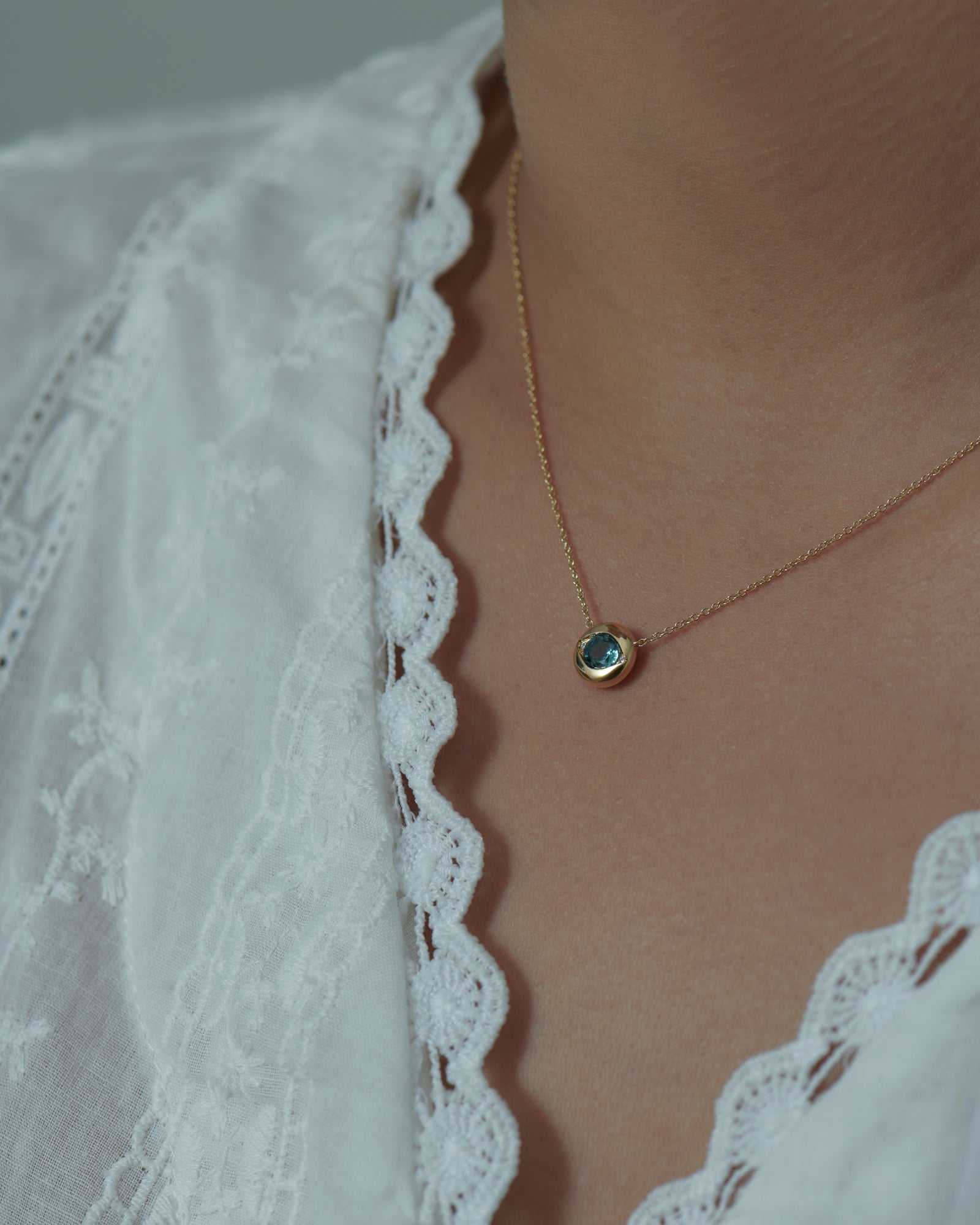 Stunning Ayin Teal Sapphire & Diamond Evil Eye Necklace for Women - Elegant Protection Jewelry for Everyday Wear, Gifts & Spiritual Healing