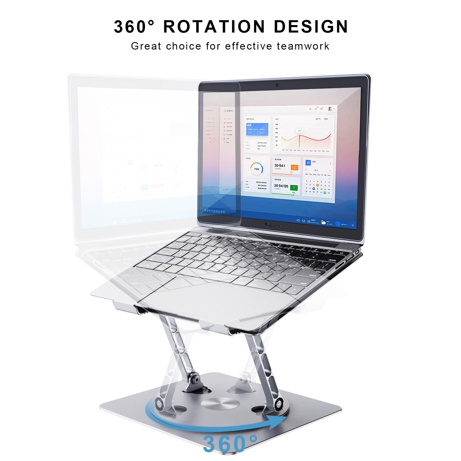 DUCHY 360° Adjustable Laptop Stand - Ergonomic Heavy Duty Portable Holder for MacBook Air/Pro & All Laptops up to 17 Inches, Silver - Perfect for Home Office, Gaming, and Travel