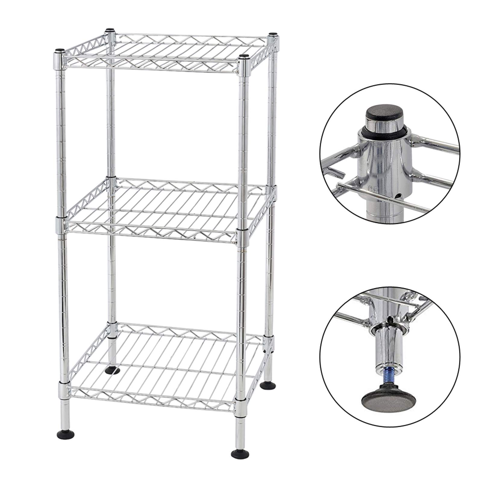 BELANITAS 3-Tier Adjustable Steel Wire Shelving Unit - Heavy Duty Metal Storage Rack for Garage, Kitchen, Pantry, Basement & Living Room - Chrome Finish | Perfect for Organizing Tools, Pantry Items & Home Decor