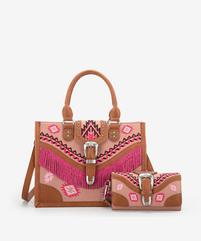 Montana West Genuine Leather Buckle Western Tote Bag Set for Women - Stylish Cowgirl Handbag & Shoulder Bag for Work, Travel and Everyday Use