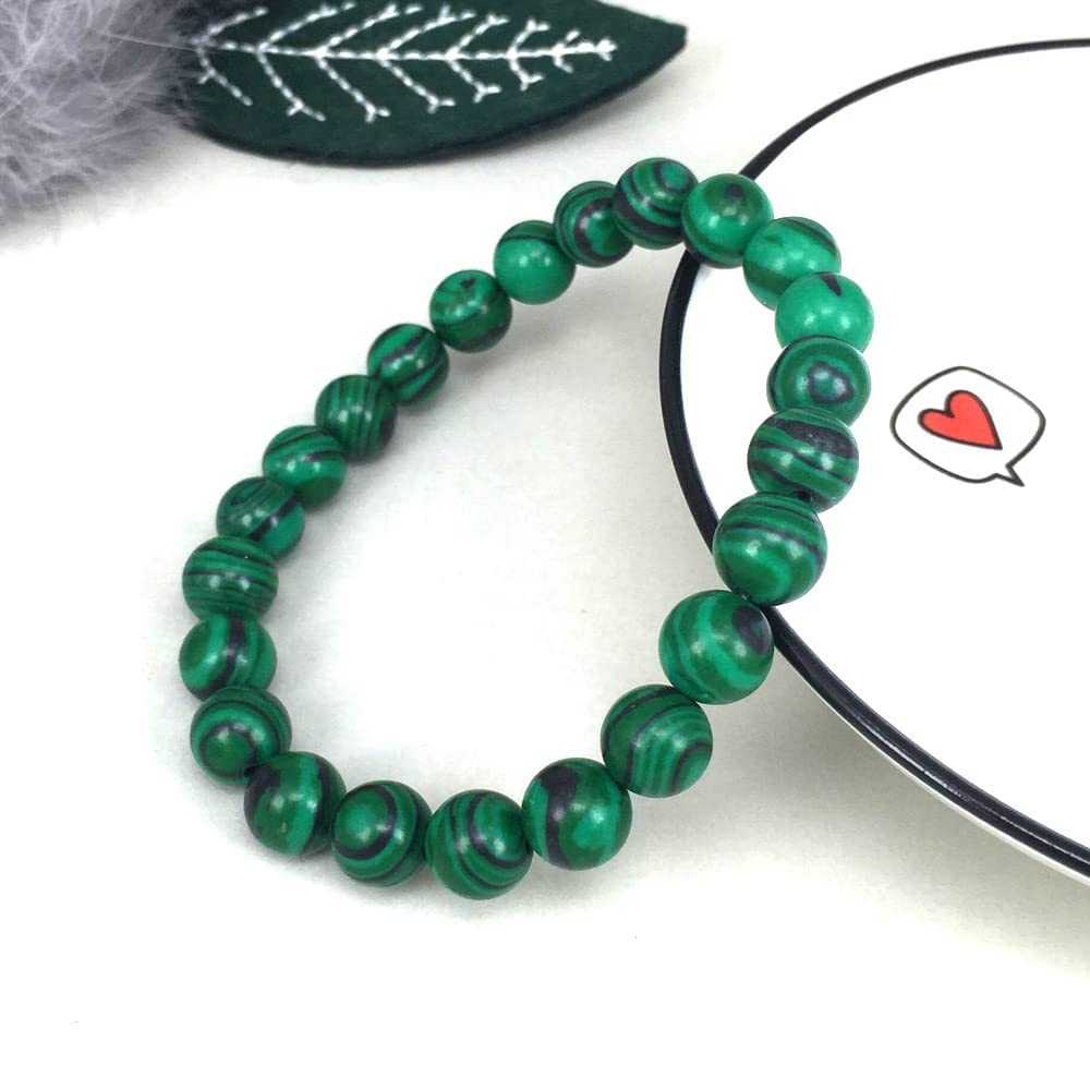 Natural Malachite Stretch Bracelet Set - Handmade Gemstone Beaded Yoga Bracelets for Women & Men - Healing Crystal Stone Jewelry for Meditation, Spiritual Healing & Positive Energy