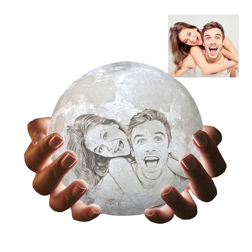 Custom 3D Moon Lamp with Personalized Photo - 7.1 Inch Night Light for Bedroom, Romantic Gift for Anniversary, Birthday, Valentine's Day - Unique Home Decor & Mood Lighting