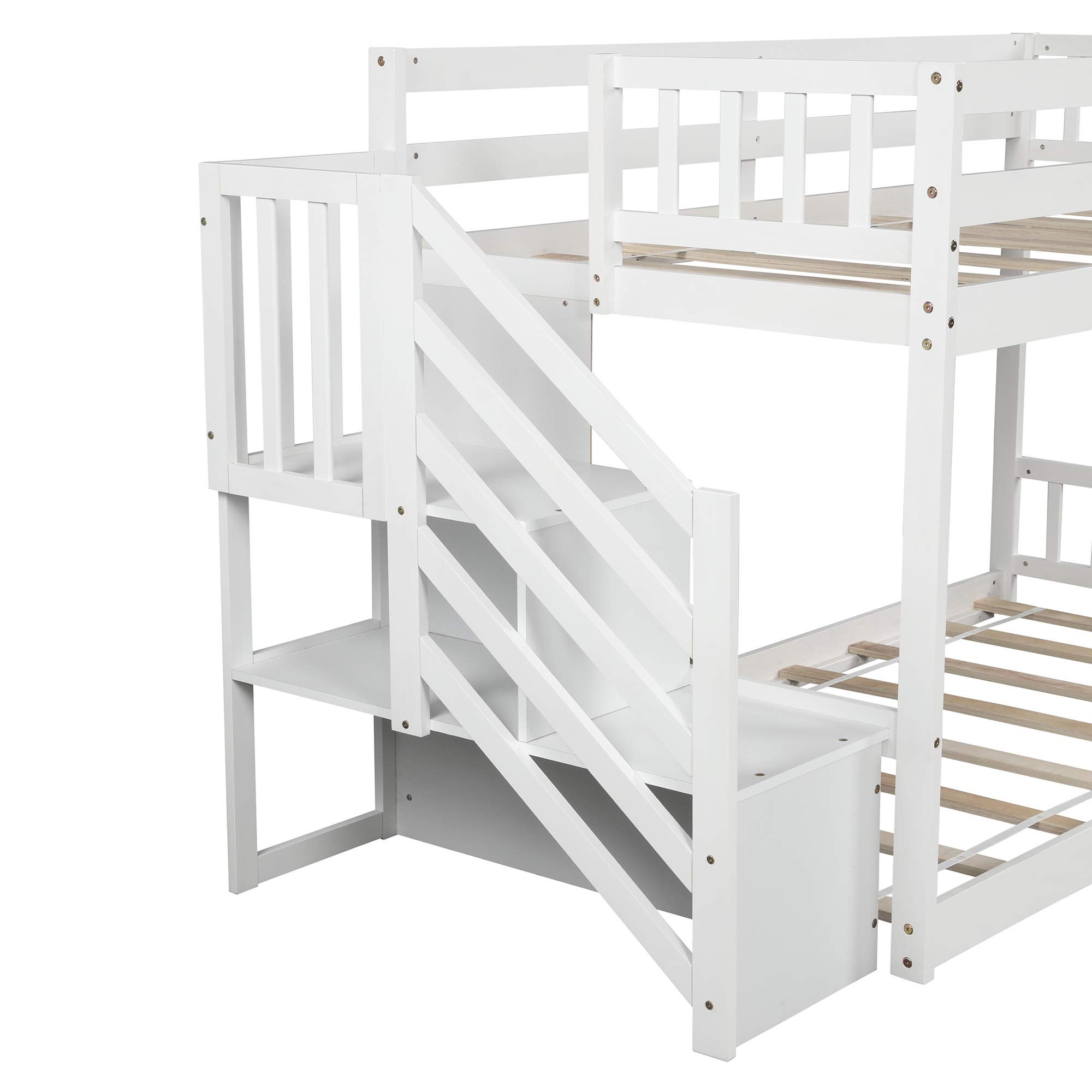 Harper & Bright Designs Twin Over Twin Low Bunk Bed with Stairs & Storage - Solid Wood Kids Bunk Bed for Girls and Boys (White) | Perfect for Small Bedrooms, Shared Kids Rooms & Space-Saving Sleep Solutions