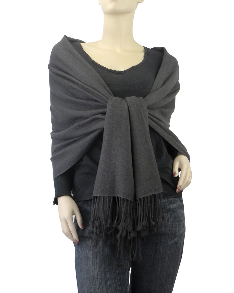 Luxury 100% Pure Cashmere Pashmina Shawl - 3 Ply Soft & Warm Charcoal Gray Wrap - Perfect for Winter, Travel & Special Occasions