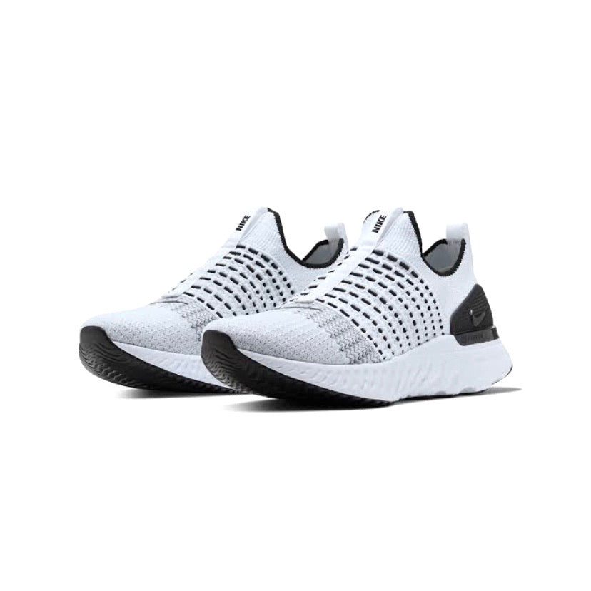 Nike React Phantom Run Flyknit 2 Running Shoes - White Black Platinum - Lightweight Cushioned Sneakers for Men's Road Running & Training