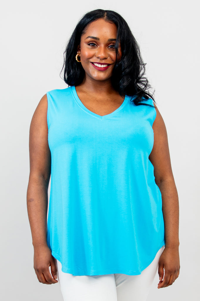 Jackie Tank Top for Women - Soft Bamboo Fabric, Turquoise Blue - Perfect for Yoga, Beach & Summer Outfits