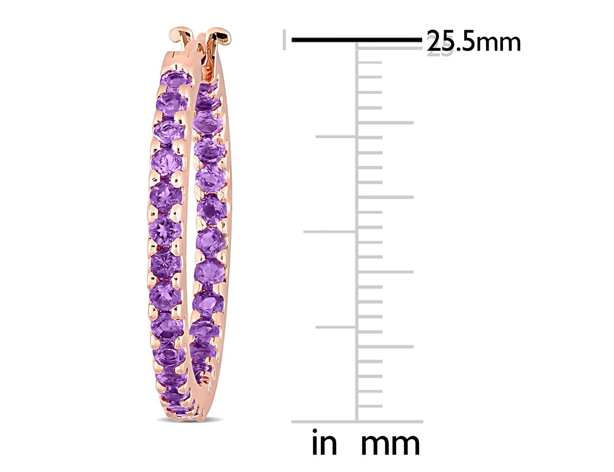 1.60 Carat (ctw) Genuine Amethyst Hoop Earrings in 10K Rose Gold - Dainty In & Out Design for Women, Perfect for Date Night, Wedding & Everyday Elegance