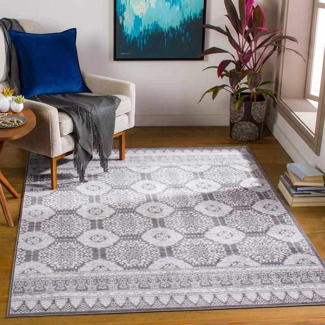 Mark&Day Modern Grey & White Area Rug 7x9 Feet - Soft Non-Slip Living Room Rug, Bedroom Carpet, Kitchen Floor Mat for Home Decor (6'7