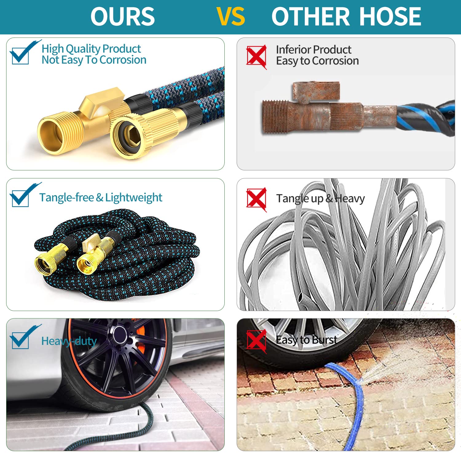 100 ft Expandable Garden Hose with 10-Function Spray Nozzle - 2024 Upgraded Flexible Water Hose for Yard, Car Wash & Outdoor Use - Lightweight Leakproof Expanding Pipe with Solid Brass Connectors - Perfect for Gardening, Lawn Care, and Outdoor Cleaning