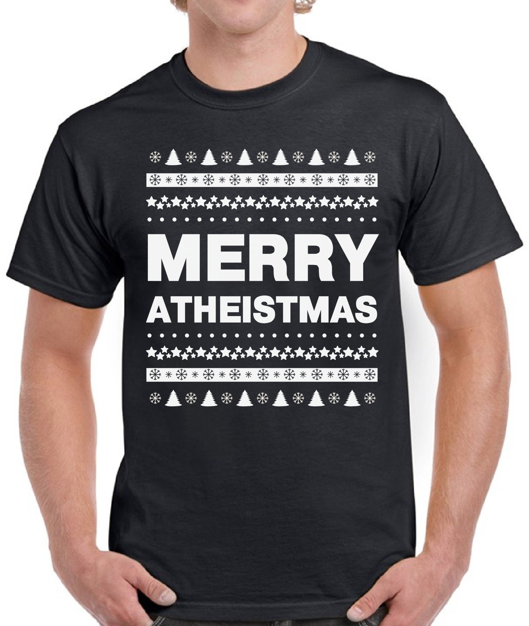 Pekatees Merry Atheistmas T-Shirt for Men - Funny Atheist Christmas Holiday Tee - Perfect for Ugly Christmas Parties & Festive Gatherings