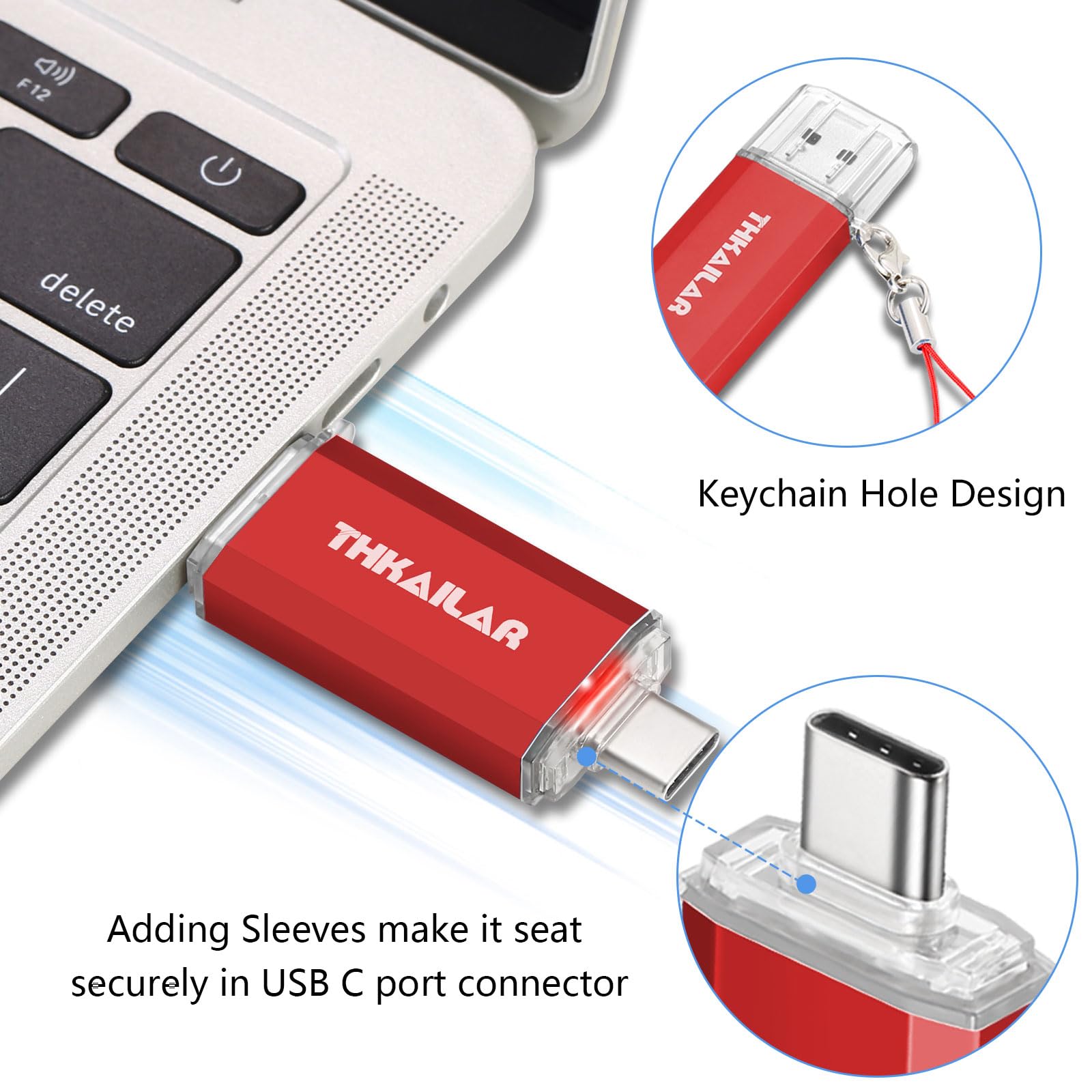 128GB USB C Flash Drive 3.1 Gen 1 - Dual USB A & C OTG Thumb Drive - High Speed External Memory Stick for PC, Android, Laptop, Tablet - Perfect for Work, School & Travel Data Storage (Red)